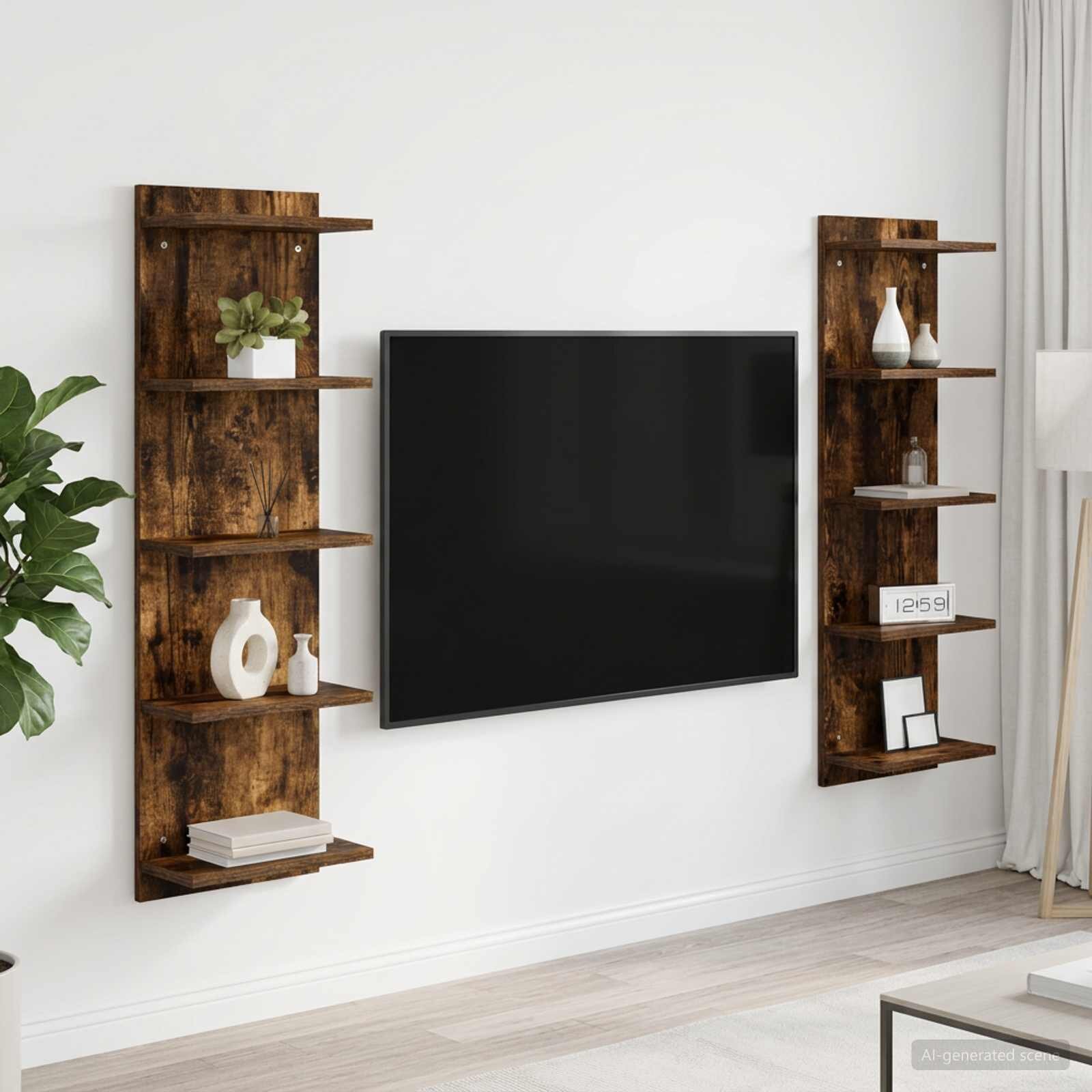 vidaXL Стенен рафт 2 бр. Опушен дъб 30 x 15 x 100 см