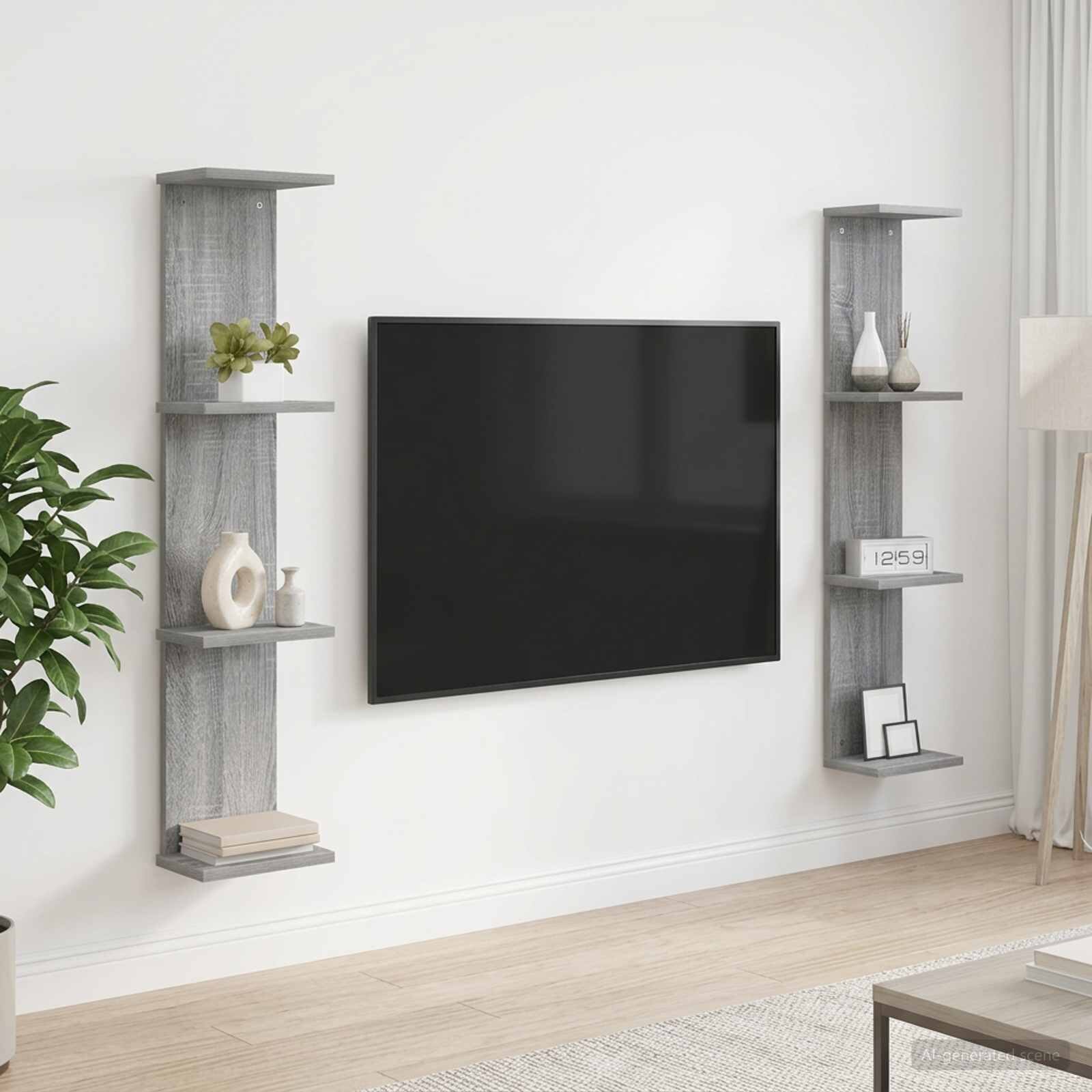 vidaXL Стенен рафт 2 бр. Сив Сонома 22 x 15 x 100 см