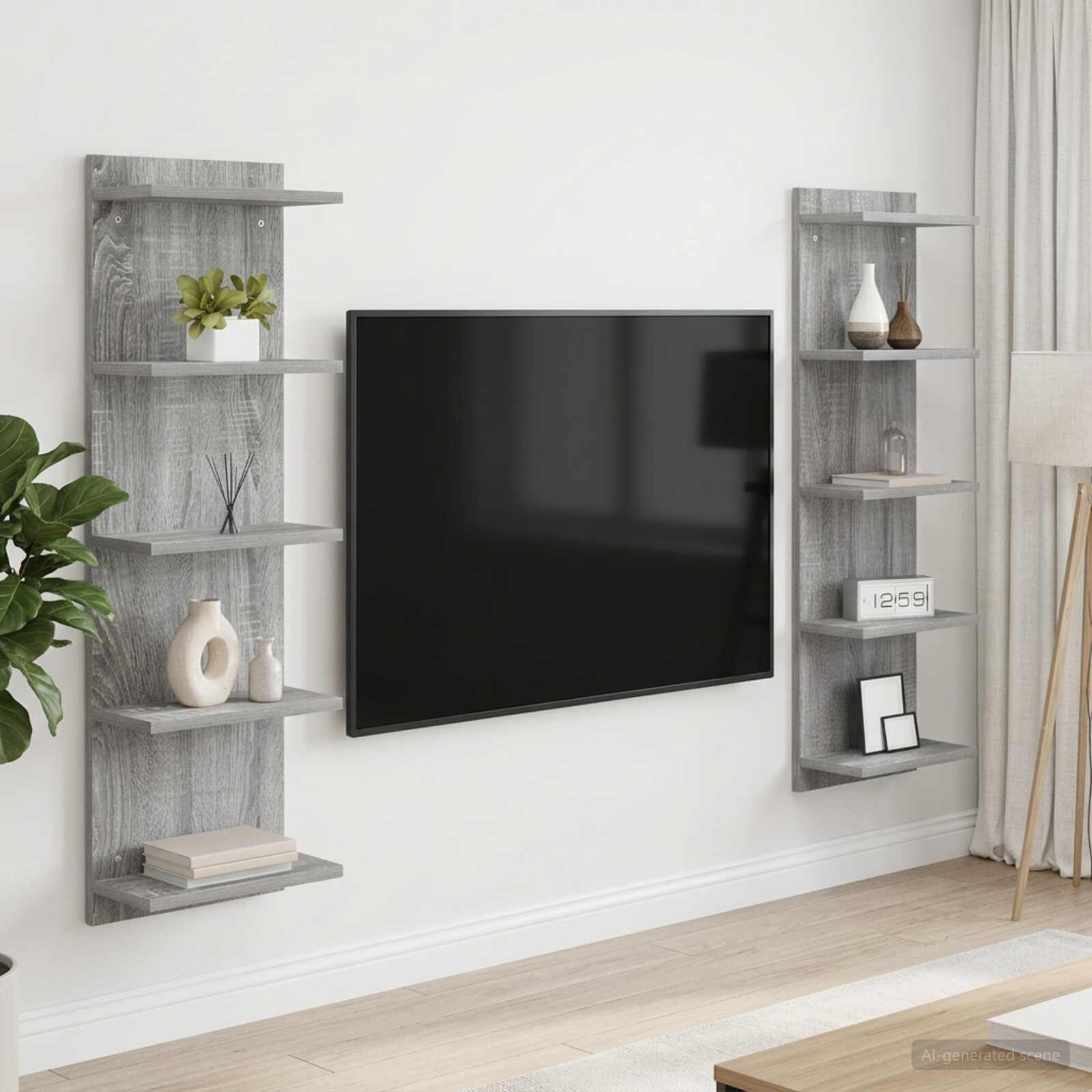 vidaXL Стенен рафт 2 бр. Сив Сонома 30 x 15 x 100 см
