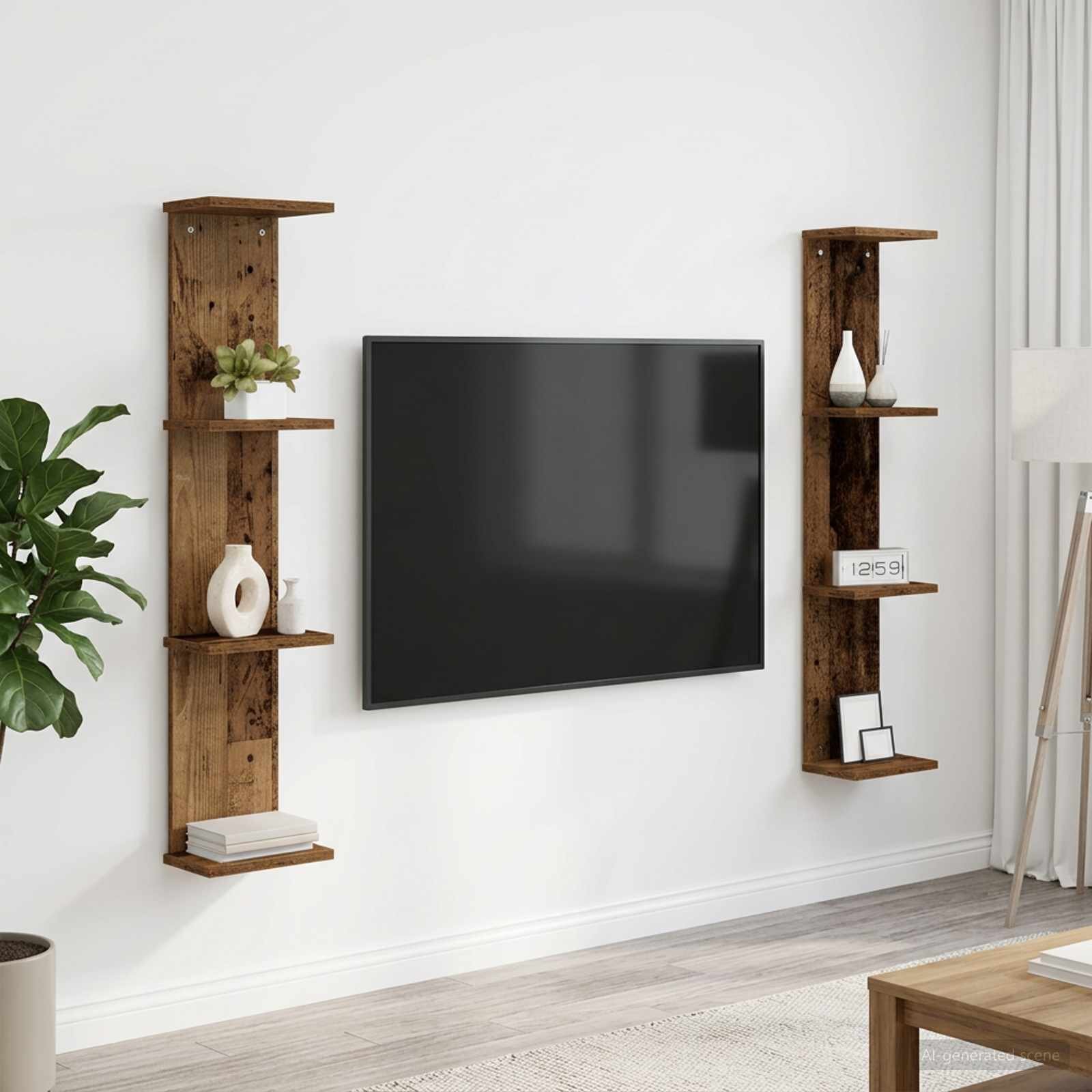 vidaXL Стенен рафт 2 бр. Старо дърво 22 x 15 x 100 см
