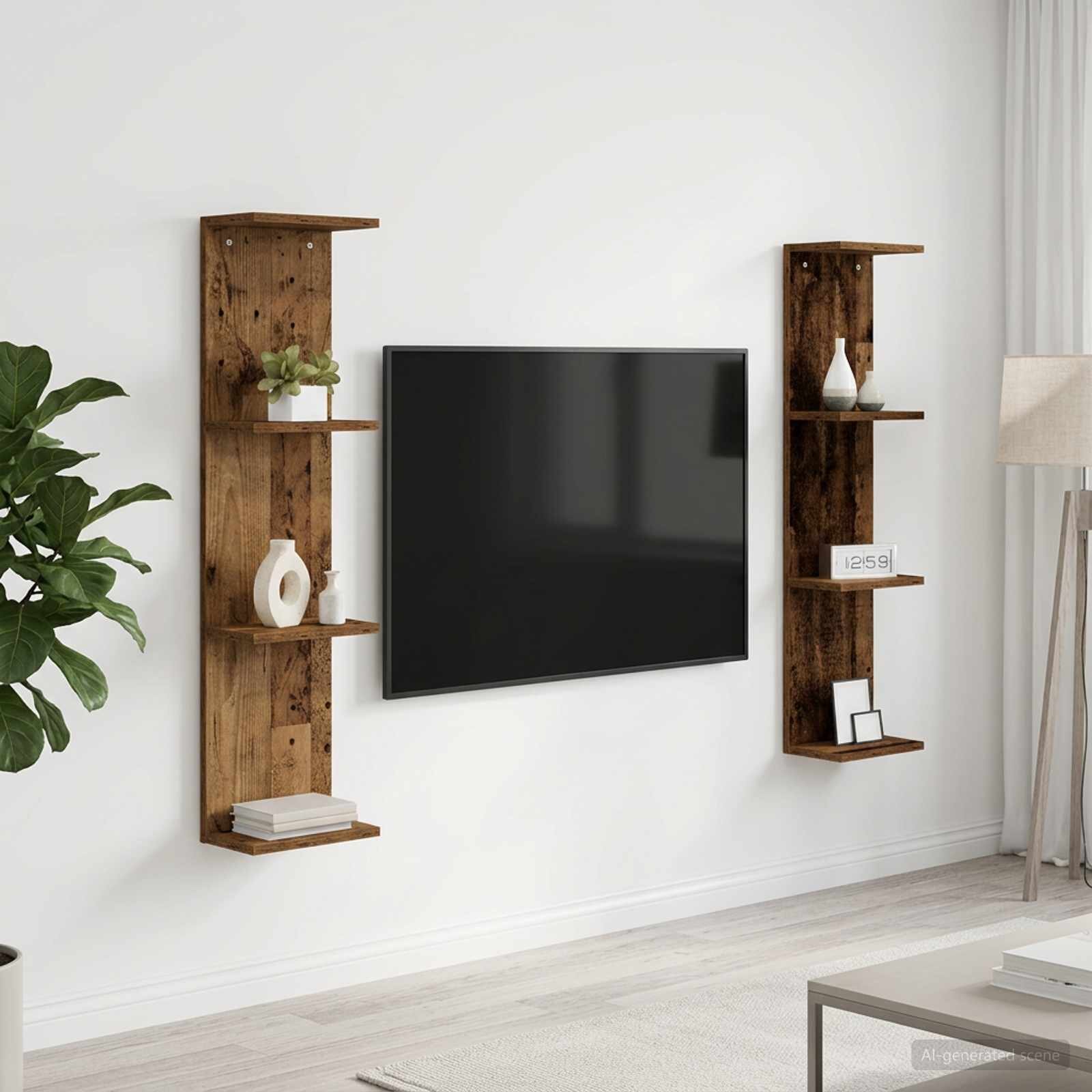 vidaXL Стенен рафт 2 бр. Старо дърво 25 x 15 x 100 см