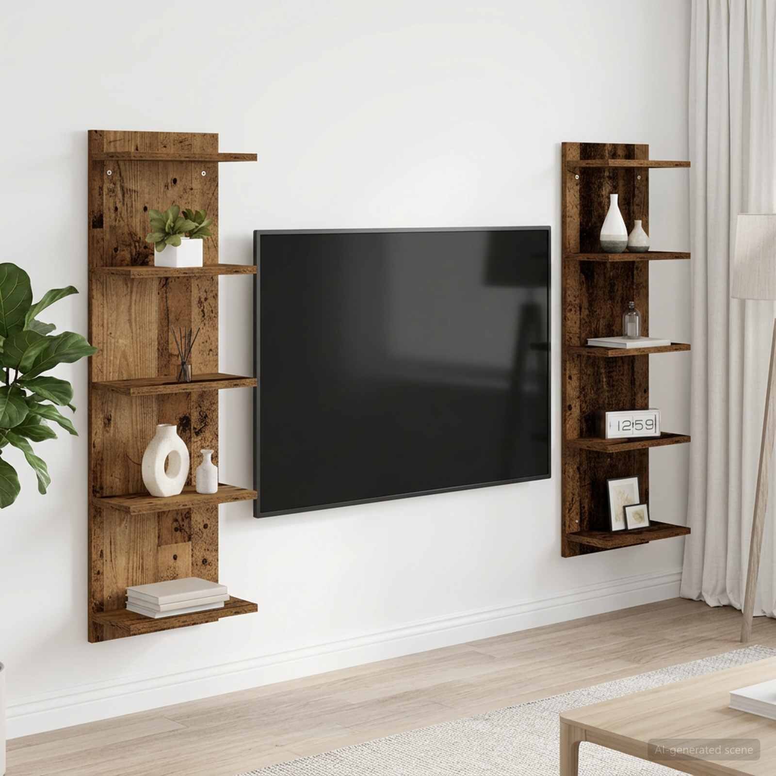 vidaXL Стенен рафт 2 бр. Старо дърво 30 x 15 x 100 см