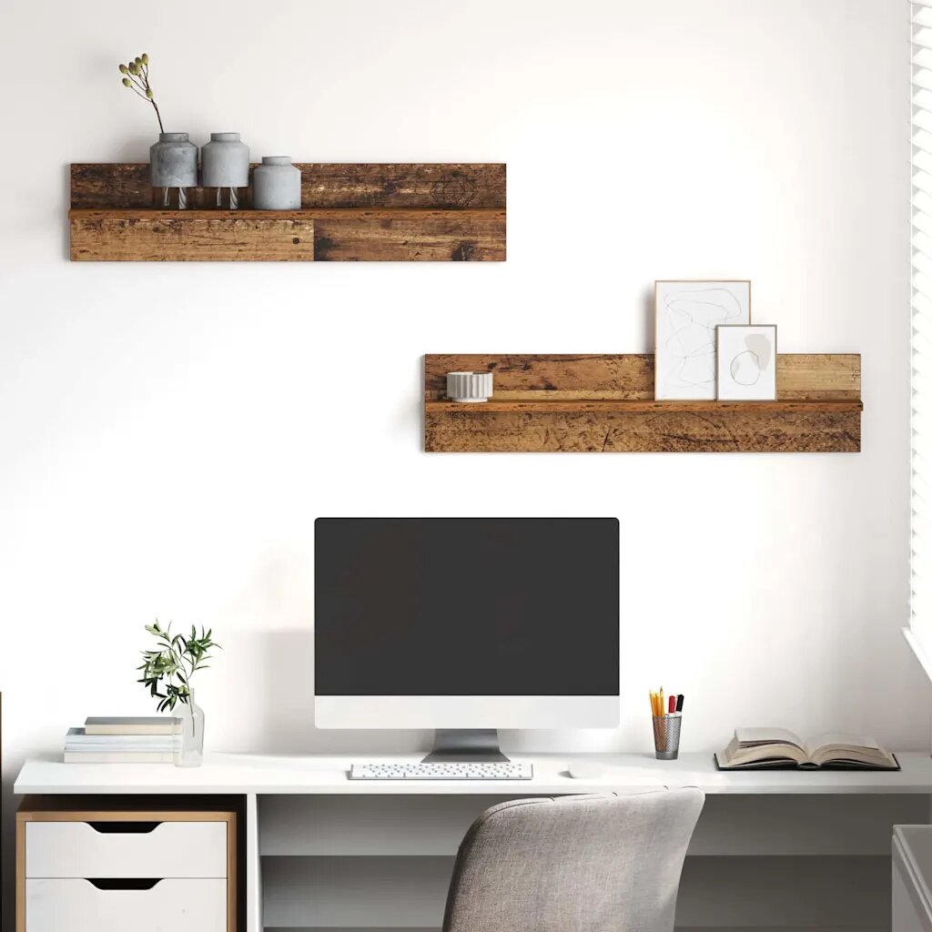 vidaXL Стенен рафт 2 бр. Старо дърво 80 x 115 x 18 см