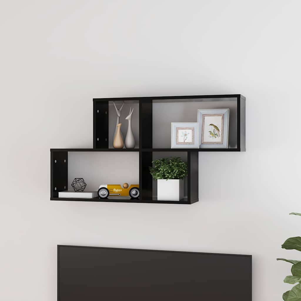 vidaXL Стенен рафт черен 100x18x53 см инженерно дърво