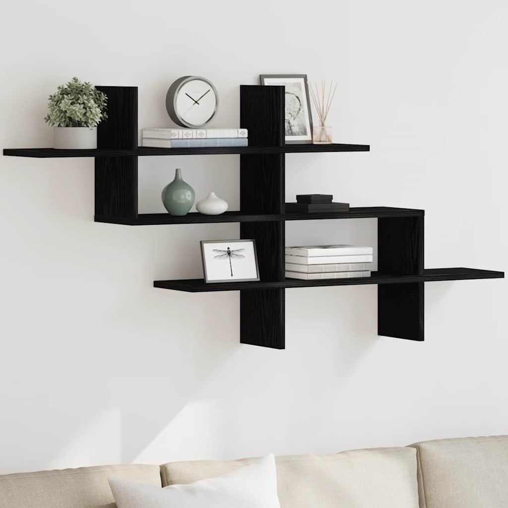 vidaXL Стенен рафт черен дъб 1245x18x605 см инженерно дърво