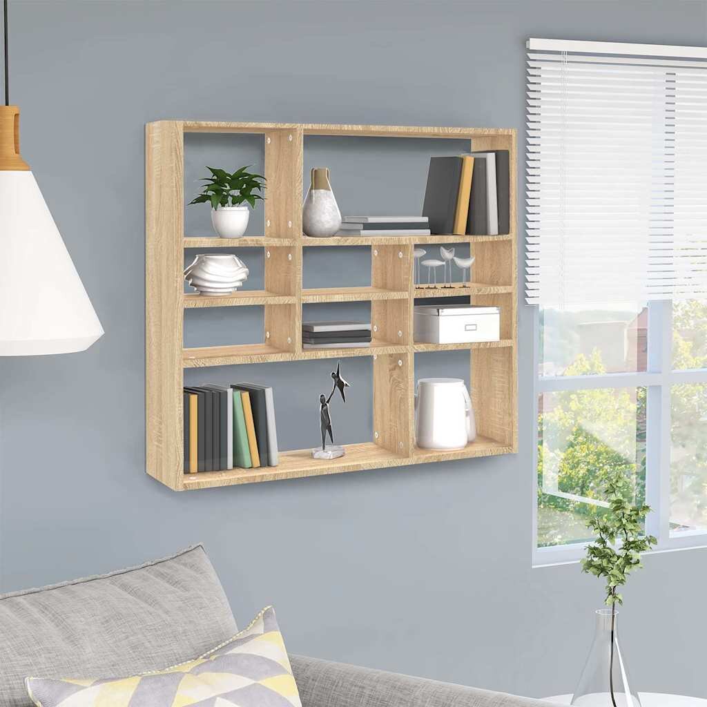 vidaXL Стенен рафт дъб сонома 90x16x78 см инженерно дърво