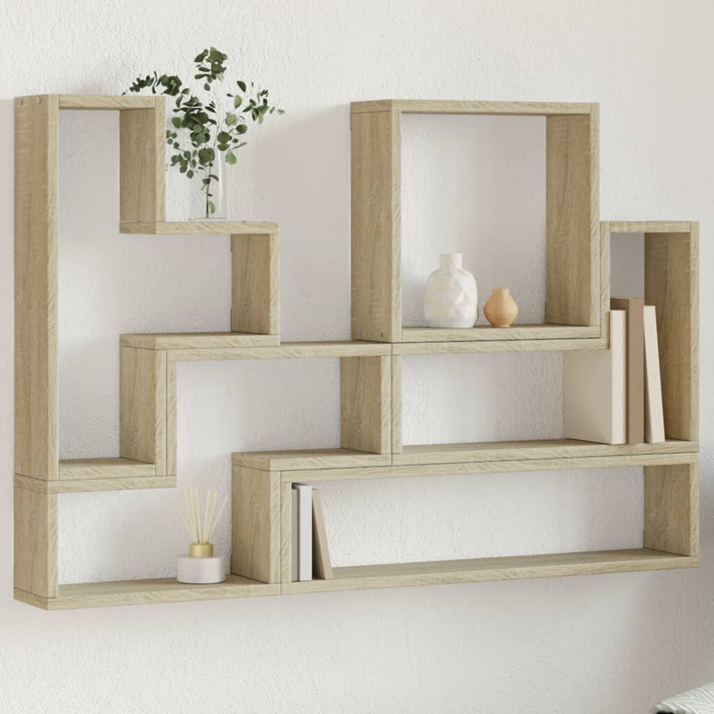 vidaXL Стенен рафт дъб сонома 96x12x64 см инженерно дърво