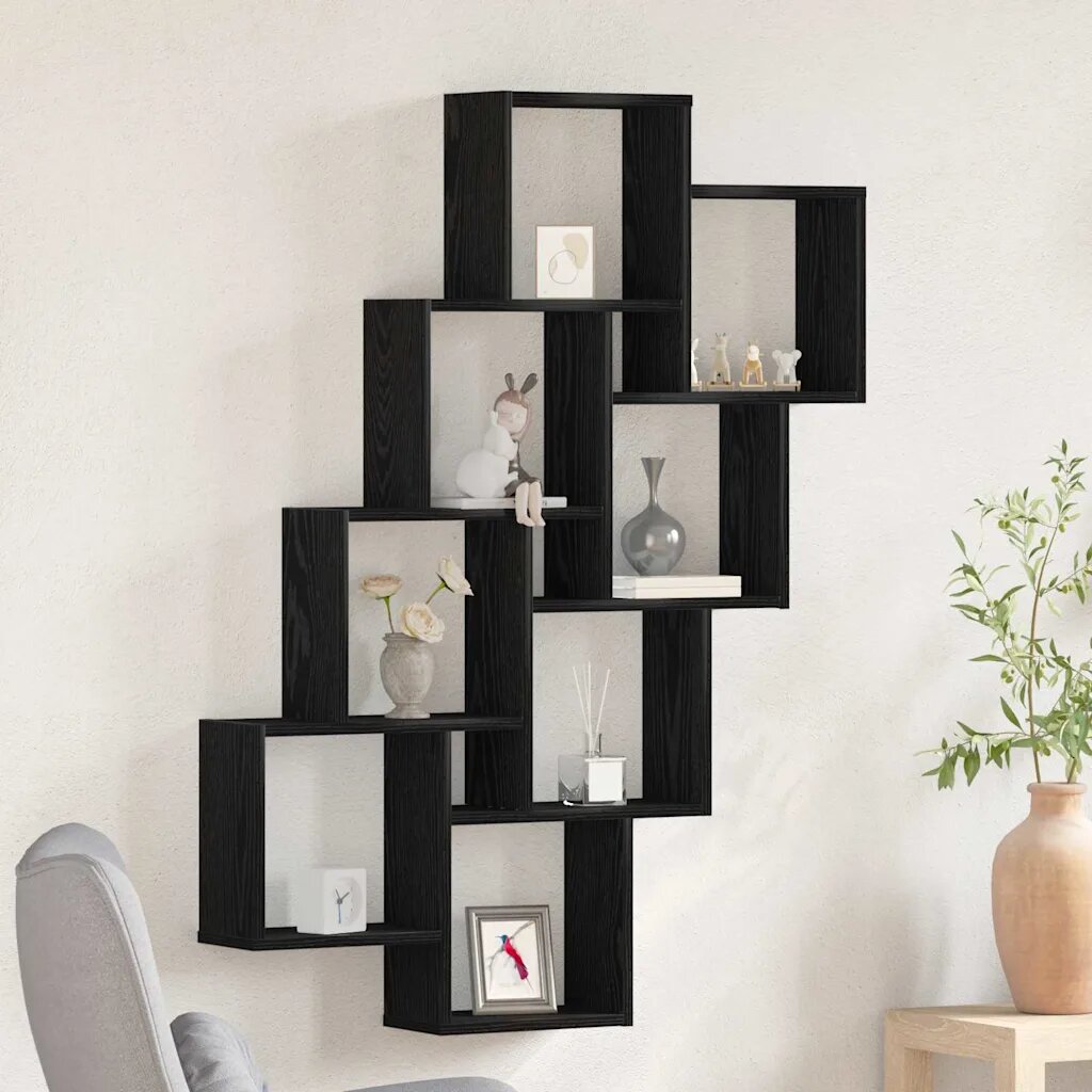 vidaXL Стенен рафт Монтиране на стена Черния дъб 90 x 15 x 1195 см
