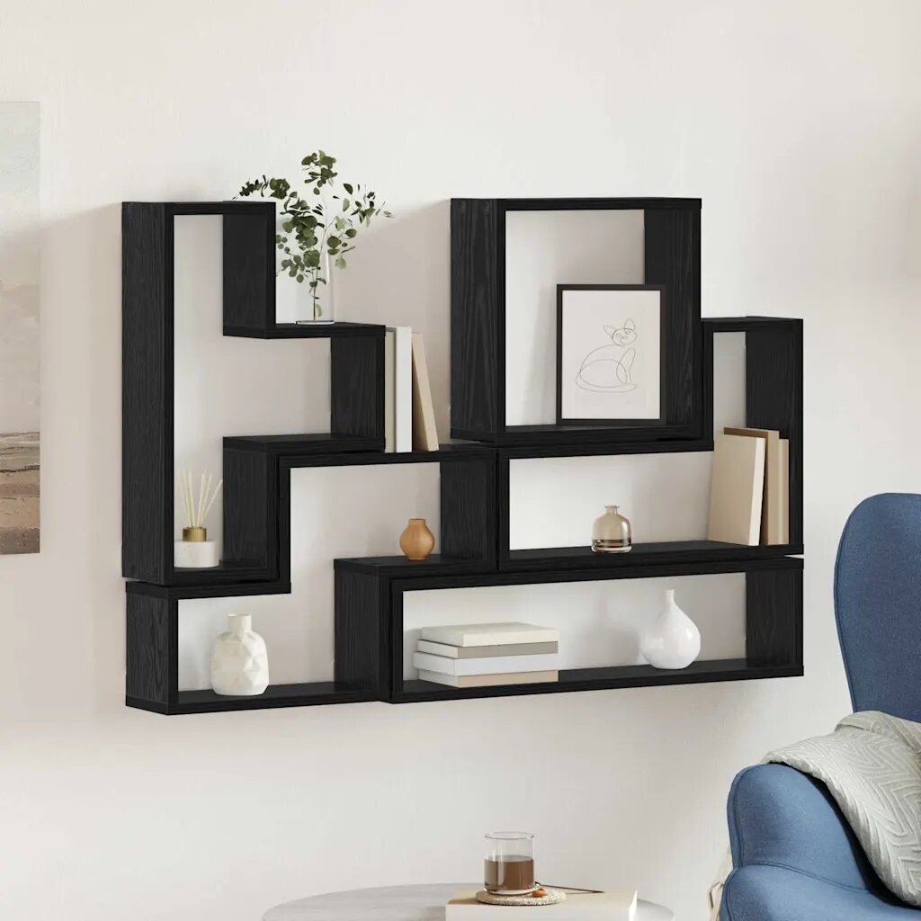 vidaXL Стенен рафт Монтиране на стена Черния дъб 96 x 12 x 64 см