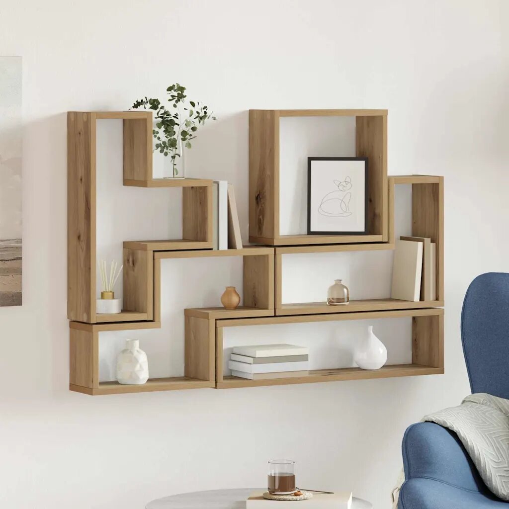 vidaXL Стенен рафт Монтиране на стена Дъб 96 x 12 x 64 см