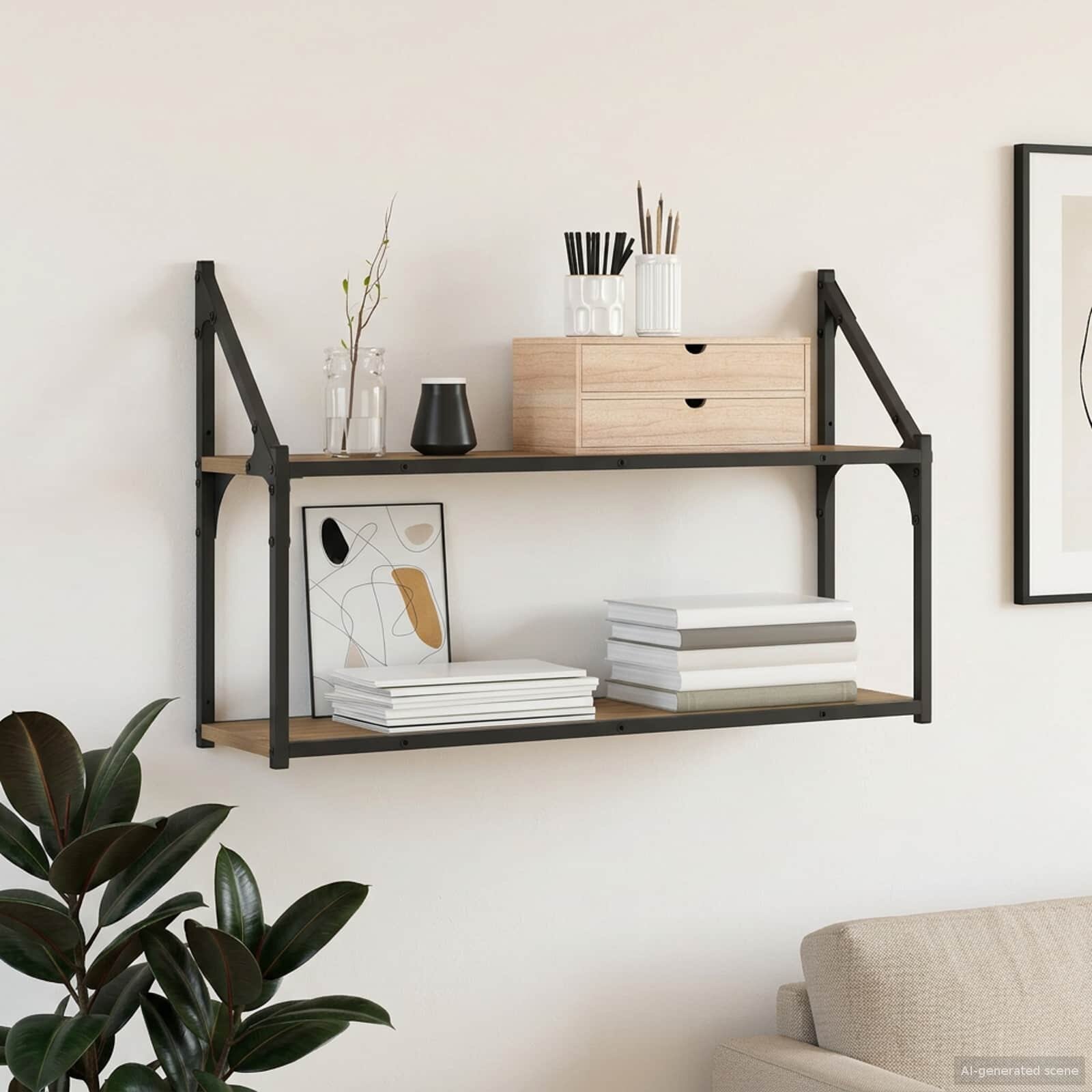 vidaXL Стенен рафт Монтиране на стена Дъб артизан 80 x 21 x 51 cm
