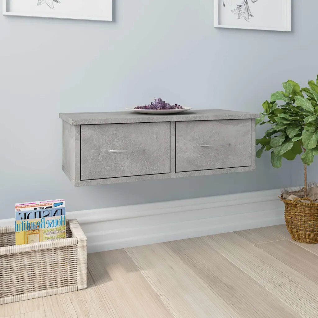 vidaXL Стенен рафт с чекмеджета бетонно сив 60x26x185 см