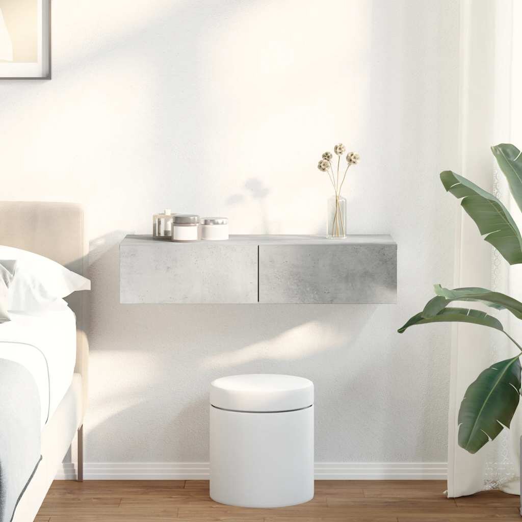 vidaXL Стенен рафт с чекмеджета бетонно сив 80x33x17см инженерно дърво