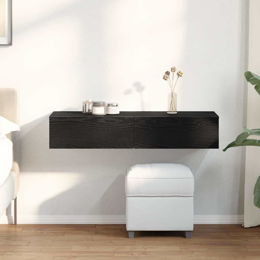 vidaXL Стенен рафт с чекмеджета черен 100x36x19 см инженерно дърво