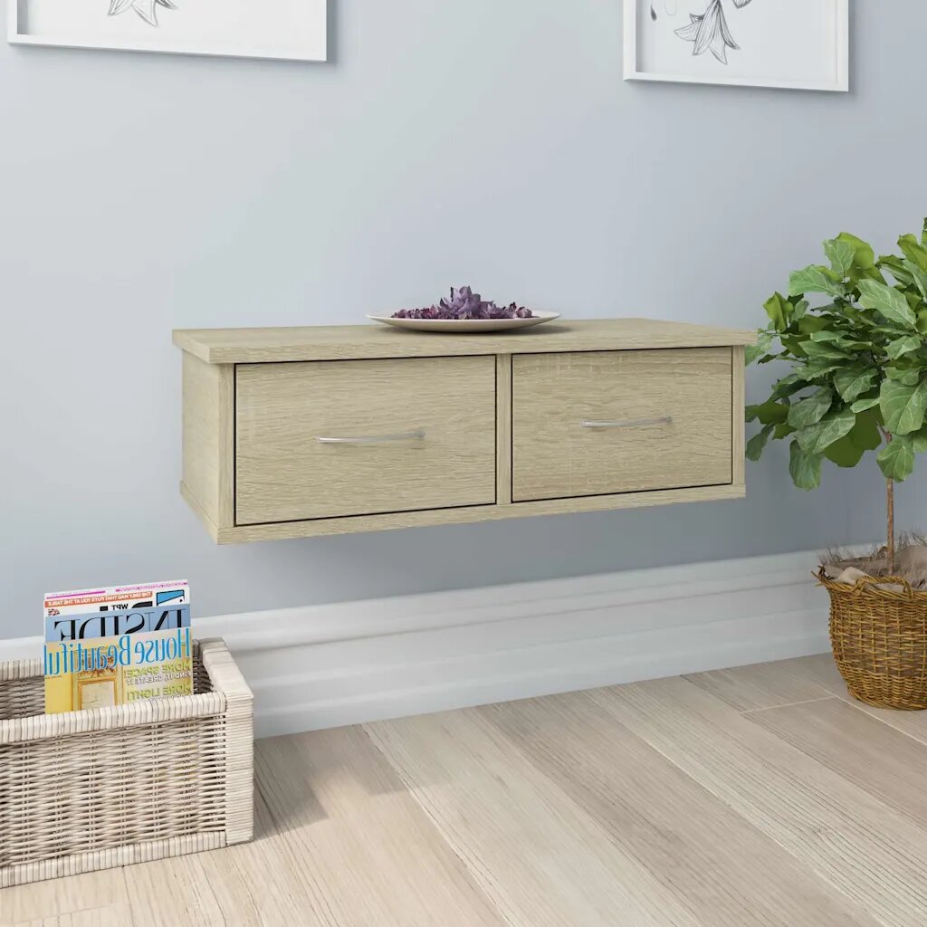 vidaXL Стенен рафт с чекмеджета дъб сонома 60x26x185 см