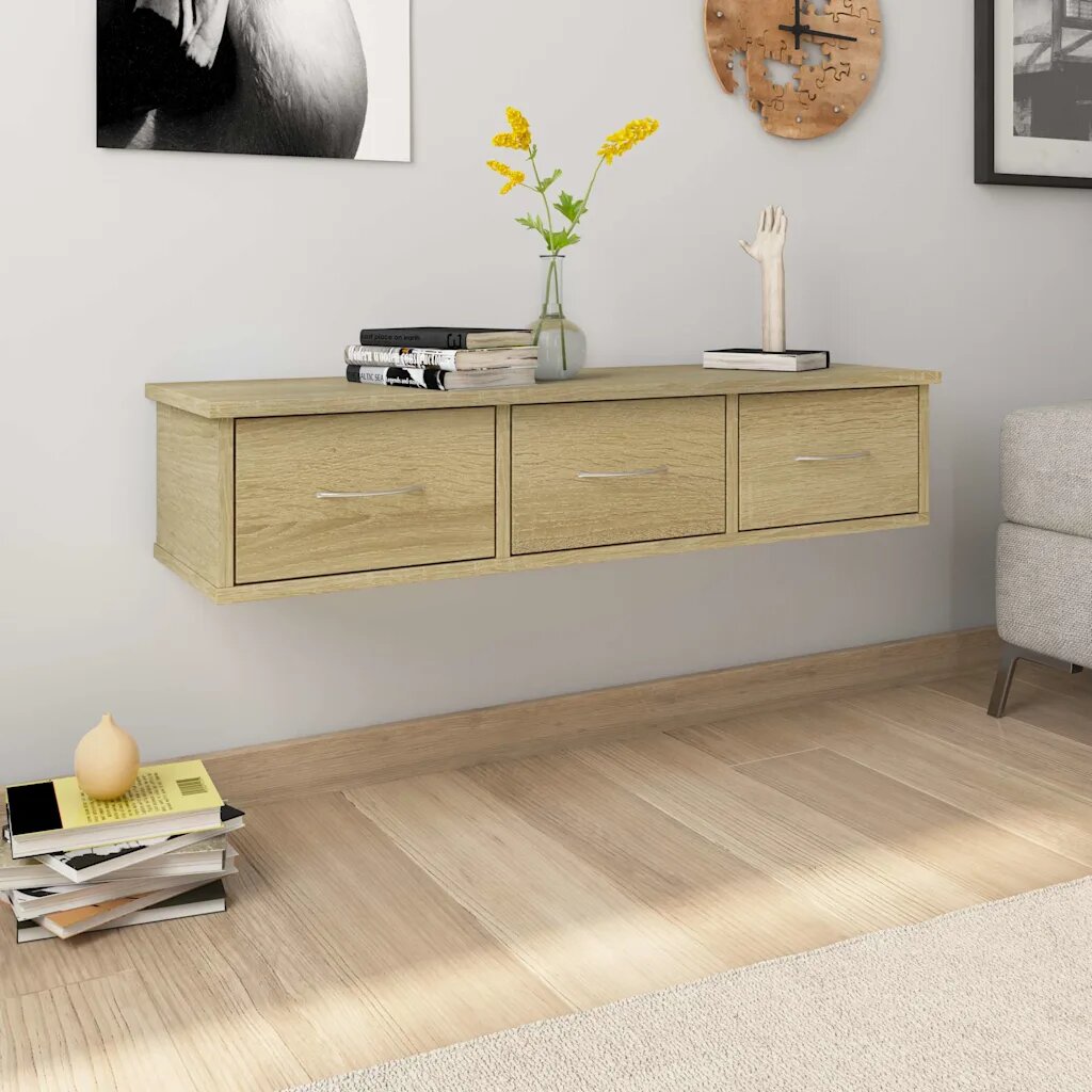 vidaXL Стенен рафт с чекмеджета дъб сонома 88x26x185 см