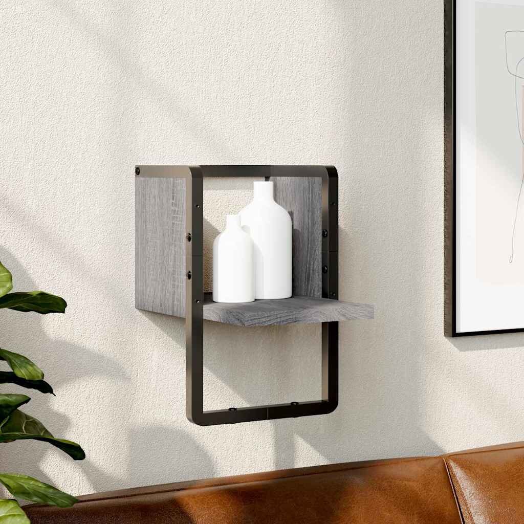 vidaXL Стенен рафт с шина сив сонома 20x25x30 см