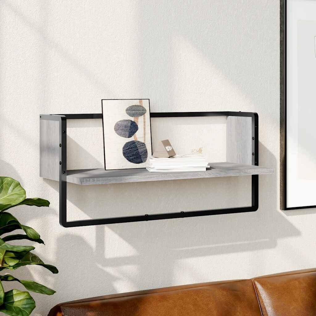vidaXL Стенен рафт с шина сив сонома 65x25x30 см