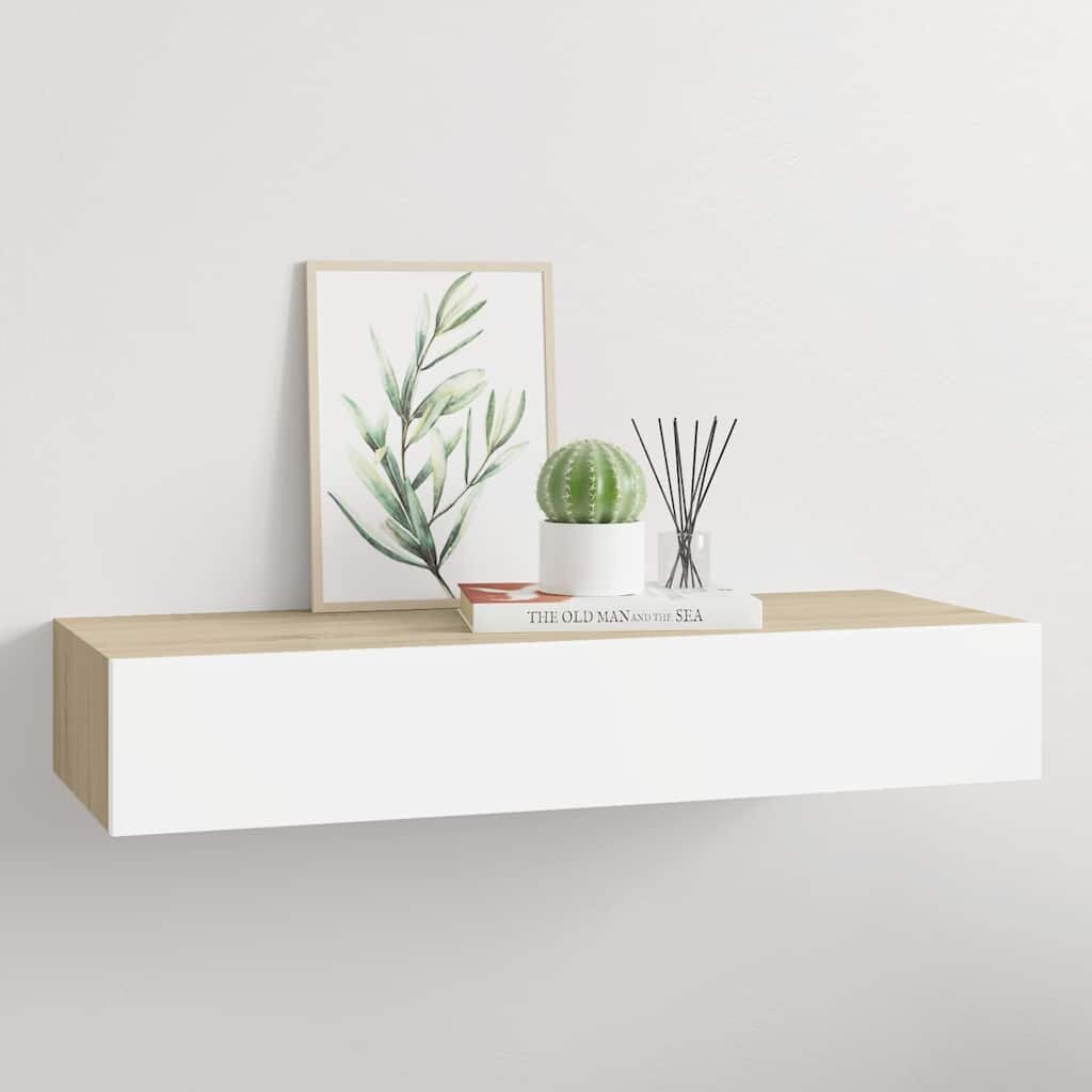 vidaXL Стенен рафт за чекмеджета дъб и бяло 60x235x10 см MDF