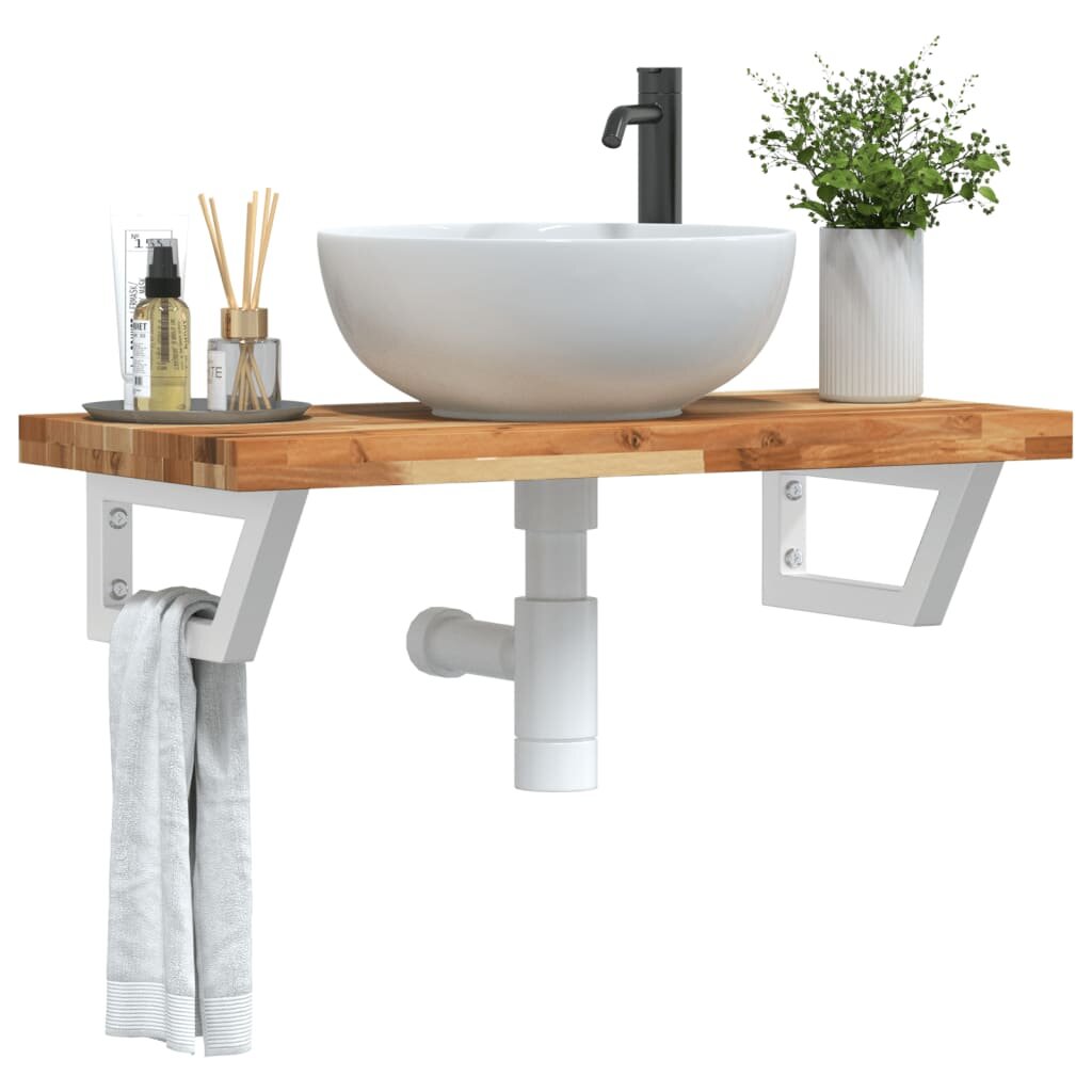 vidaXL Стенен рафт за мивка стомана и масивно дърво акация