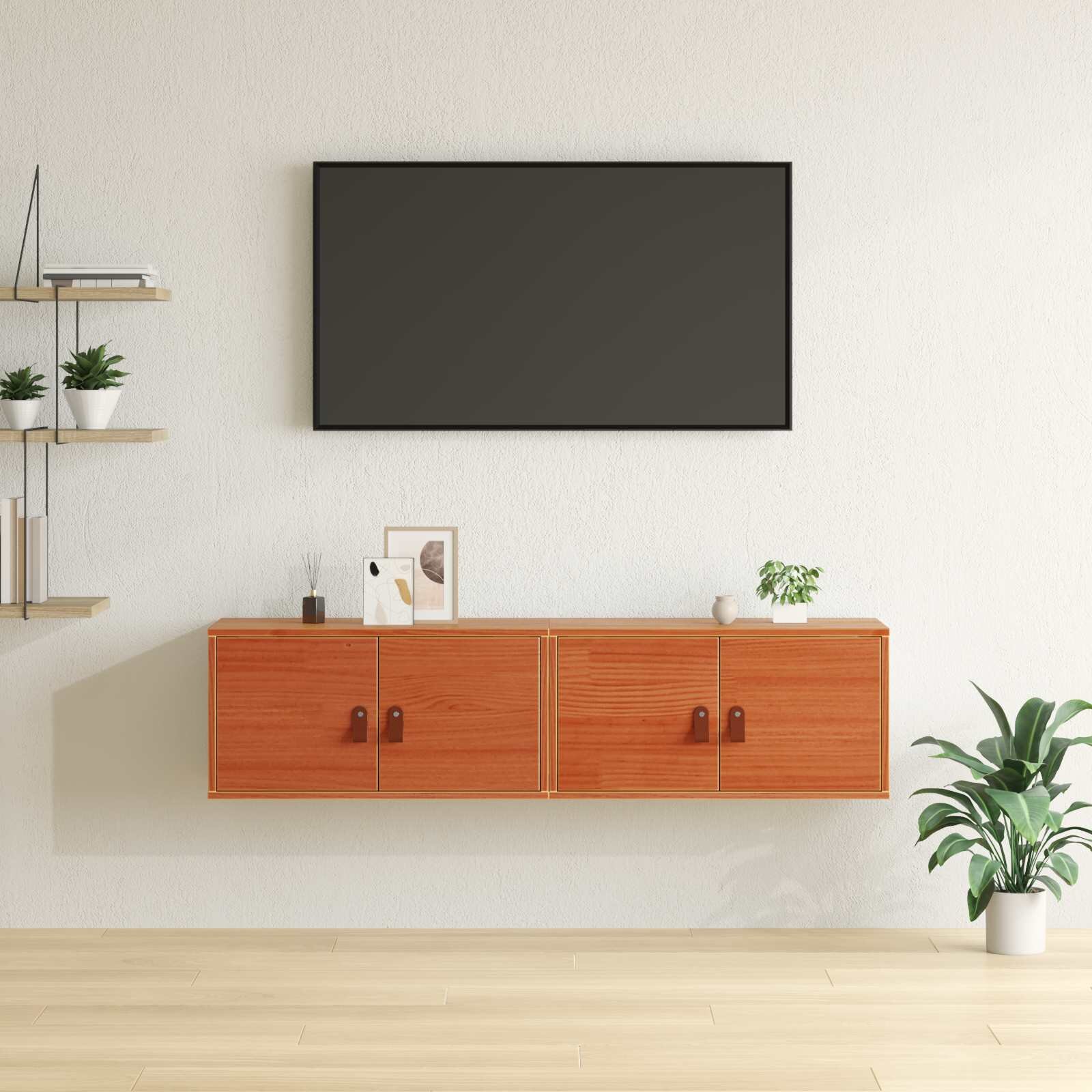 vidaXL Стенен шкаф 2 бр. Кафяво с восъчно покритие 60 x 30 x 30 cm