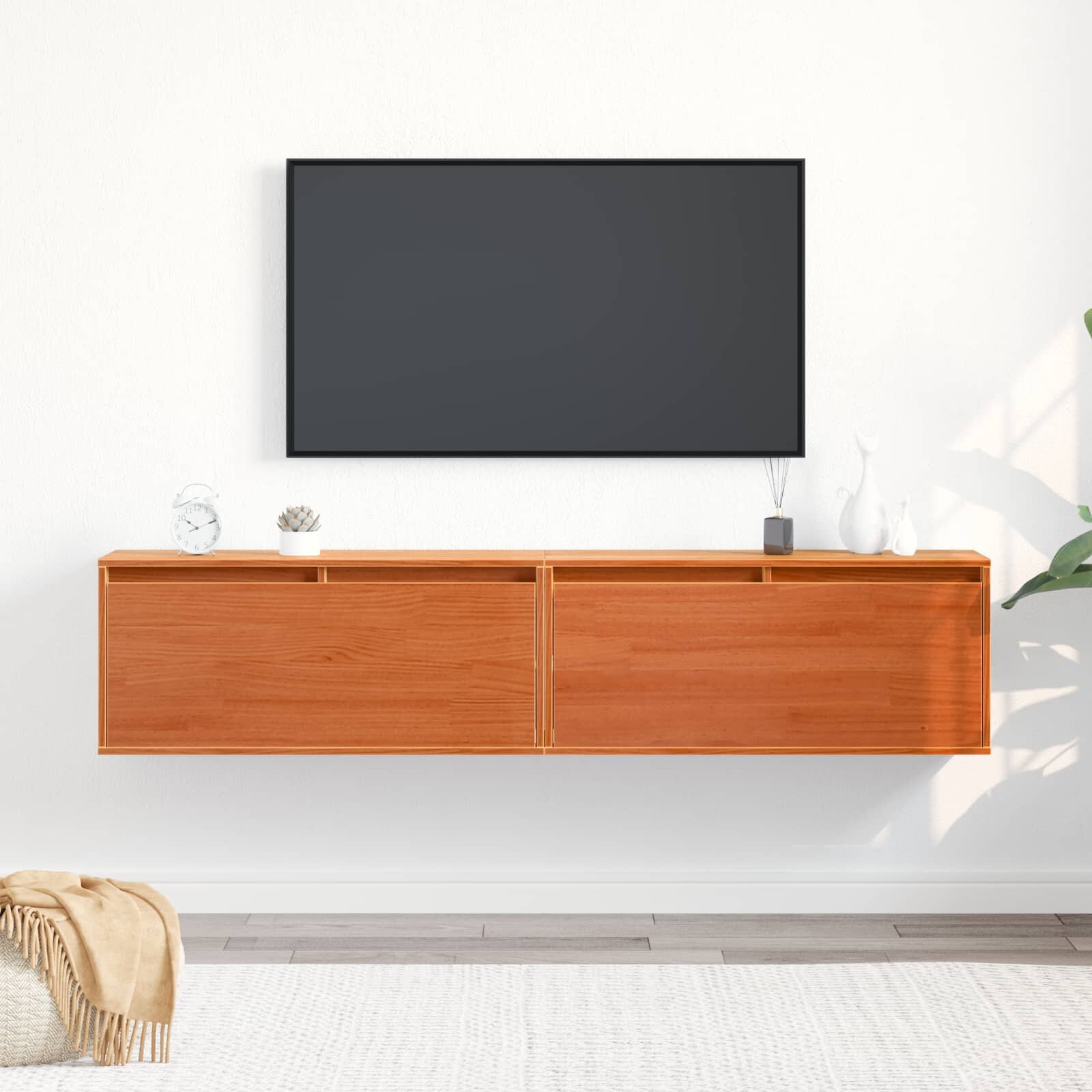 vidaXL Стенен шкаф 2 бр. Кафяво с восъчно покритие 80 x 30 x 35 cm