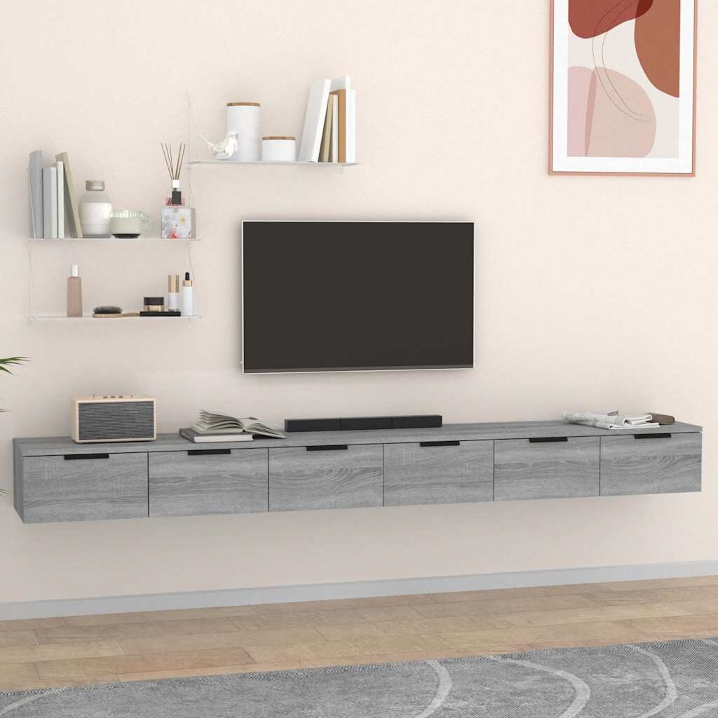 vidaXL Стенен шкаф 2 бр сив сонома 102x30x20 см инженерно дърво