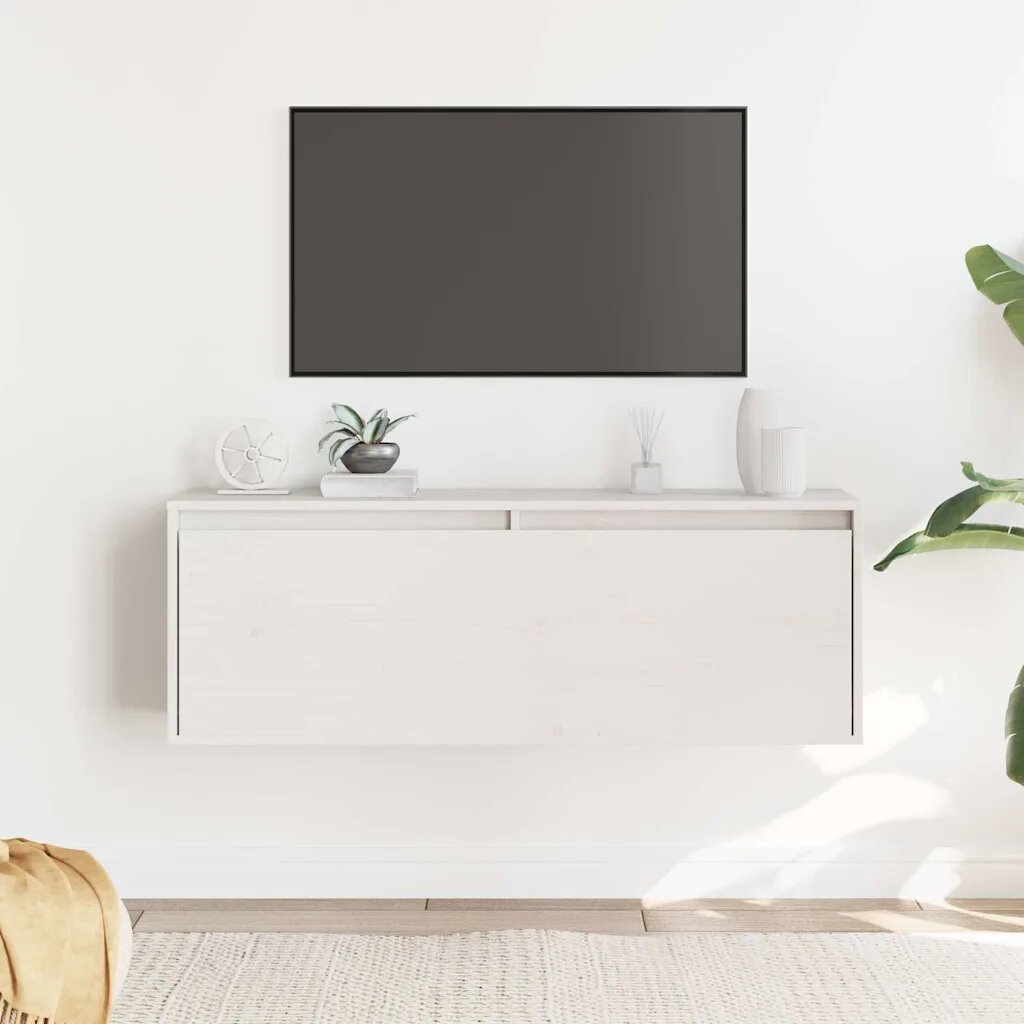 vidaXL Стенен шкаф бял 100x30x35 см борово дърво масив