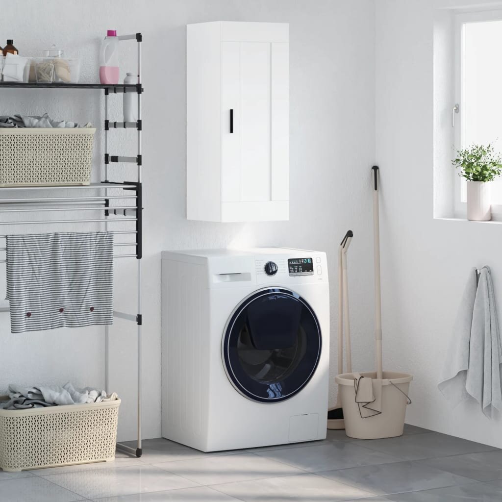 vidaXL Стенен шкаф бял 345x34x90 см инженерно дърво