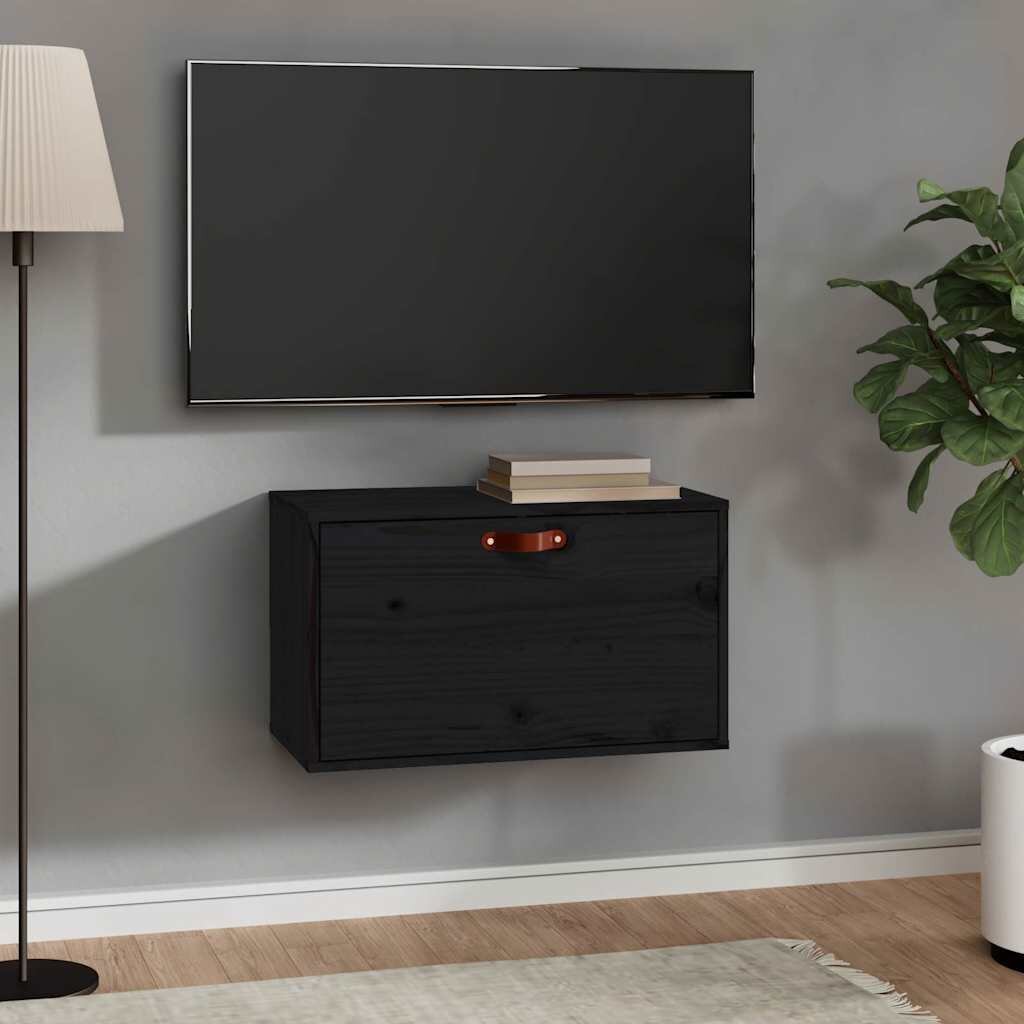 vidaXL Стенен шкаф черен 60x30x35 см бор масив