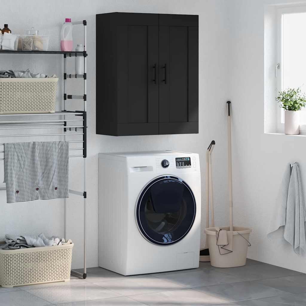vidaXL Стенен шкаф черен 695x34x90 см инженерно дърво