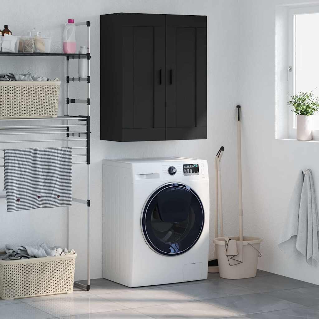 vidaXL Стенен шкаф черен 695x34x90 см инженерно дърво