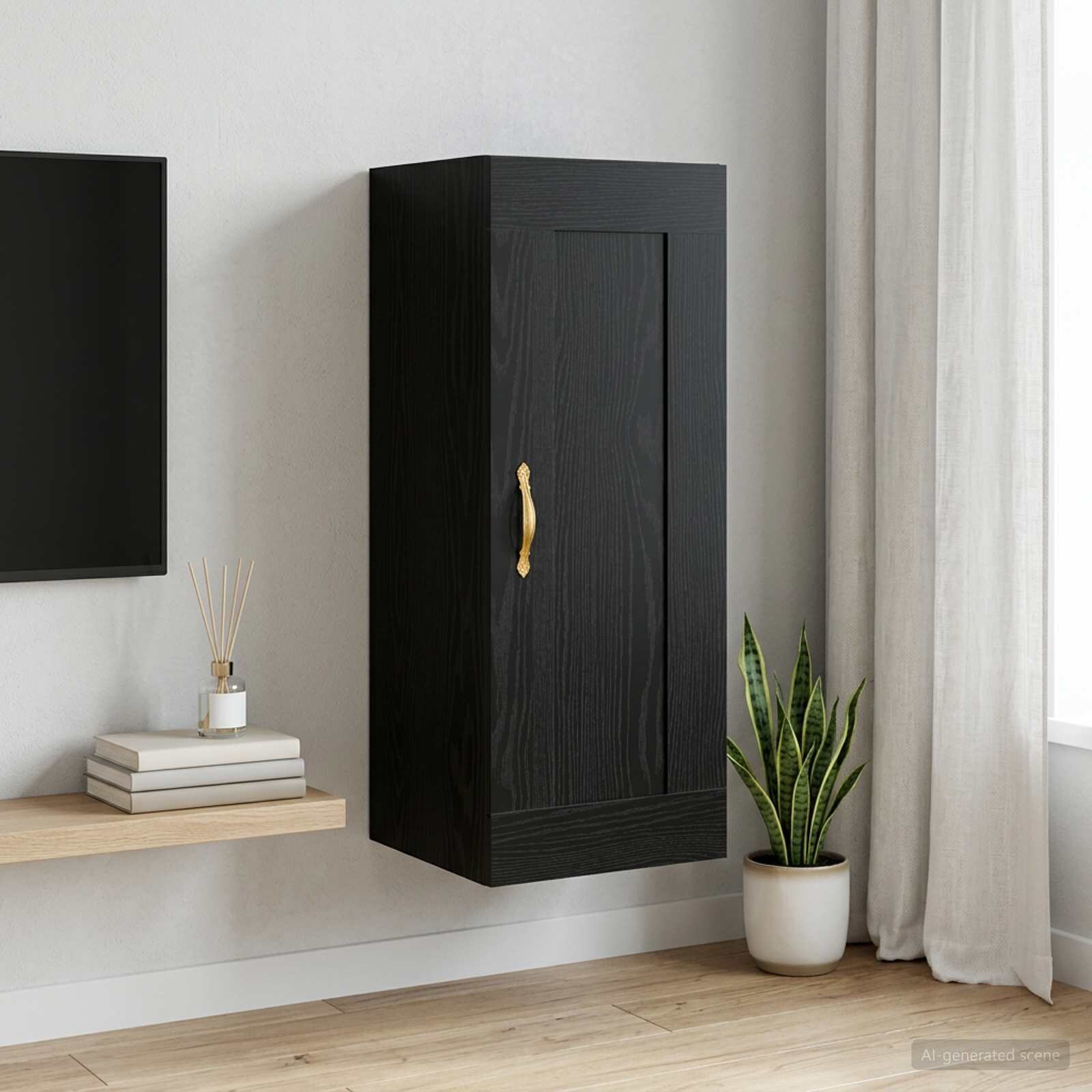 vidaXL Стенен шкаф Черен дъб 345 x 34 x 90 см Инженерна дървесина