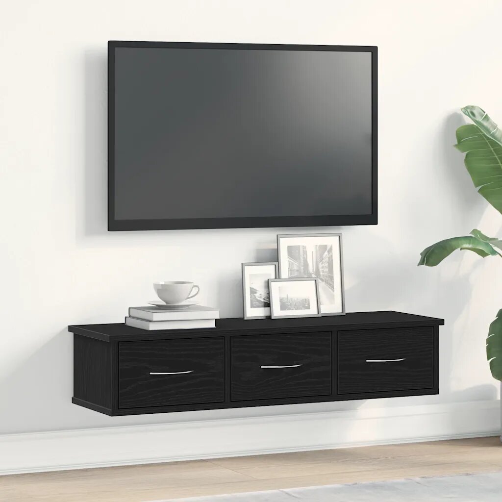vidaXL Стенен шкаф черно и дъб 88x26x185 см инженерно дърво