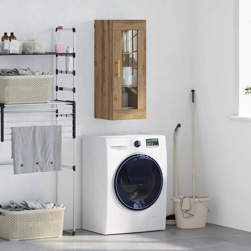 vidaXL Стенен шкаф Дъб 345 x 34 x 90 см Инженерна дървесина и стъкло