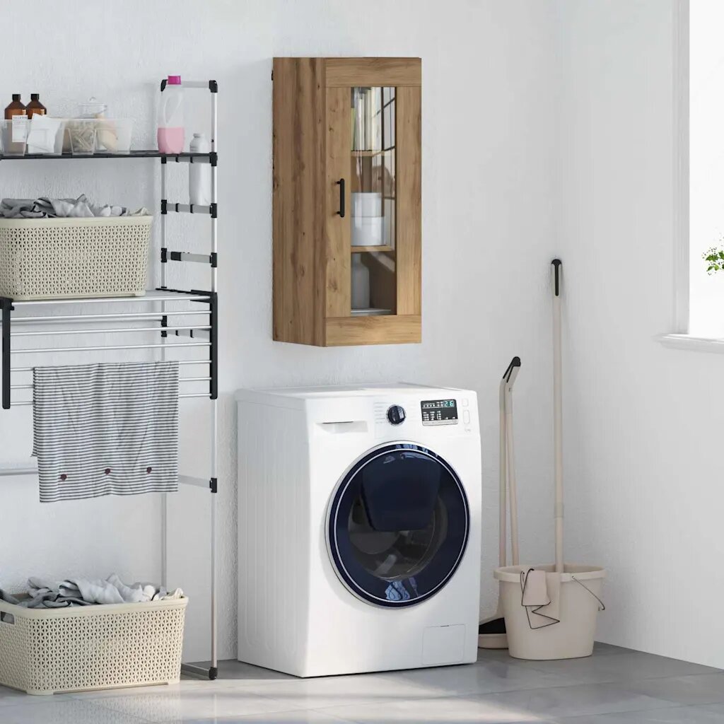 vidaXL Стенен шкаф Дъб 345 x 34 x 90 см Инженерна дървесина и стъкло