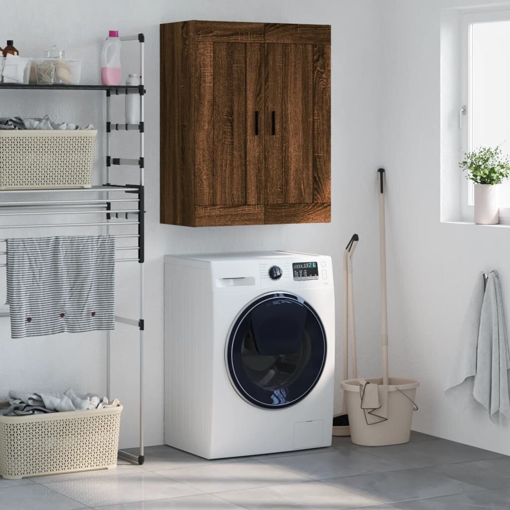vidaXL Стенен шкаф кафяв дъб 695x34x90 см инженерно дърво