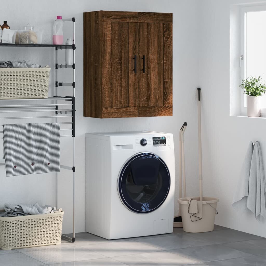 vidaXL Стенен шкаф кафяв дъб 695x34x90 см инженерно дърво