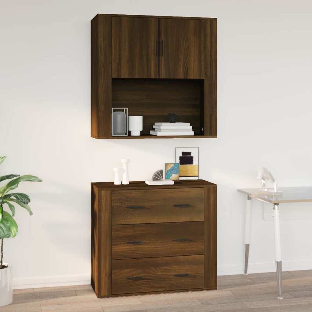 vidaXL Стенен шкаф кафяв дъб 80x33x80 см инженерно дърво