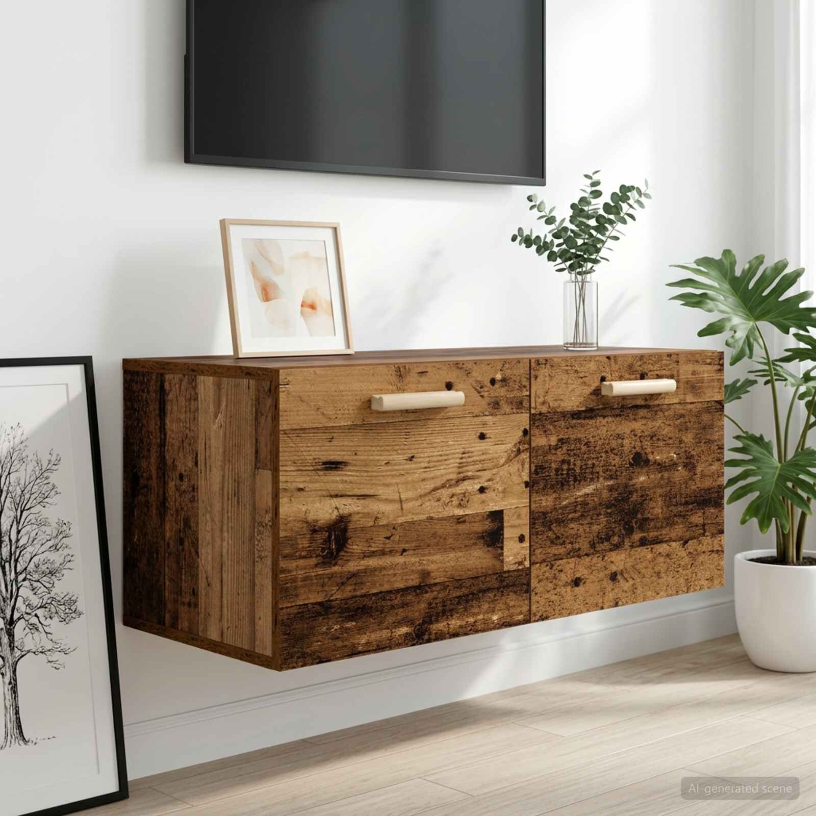 vidaXL Стенен шкаф Монтиране на стена Старо дърво 80 x 365 x 35 cm