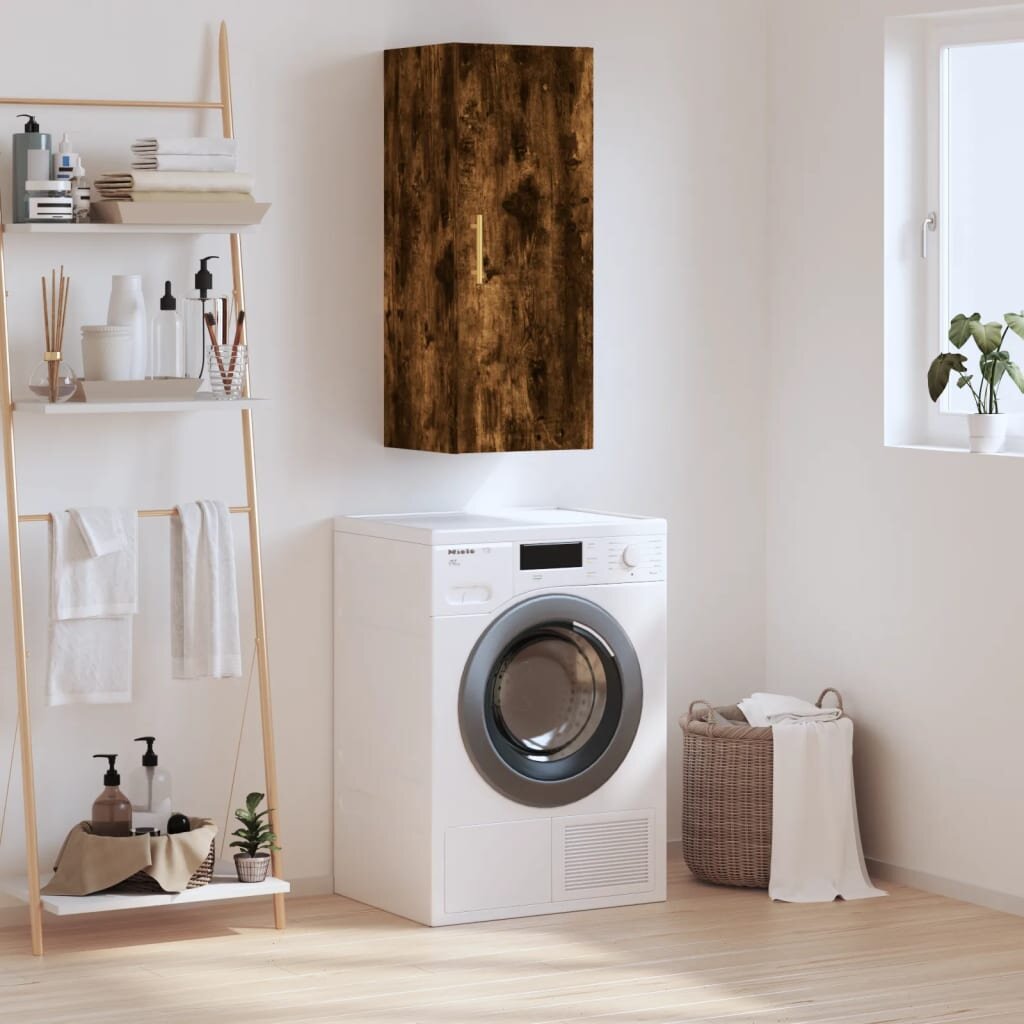 vidaXL Стенен шкаф опушен дъб 345x34x90 см