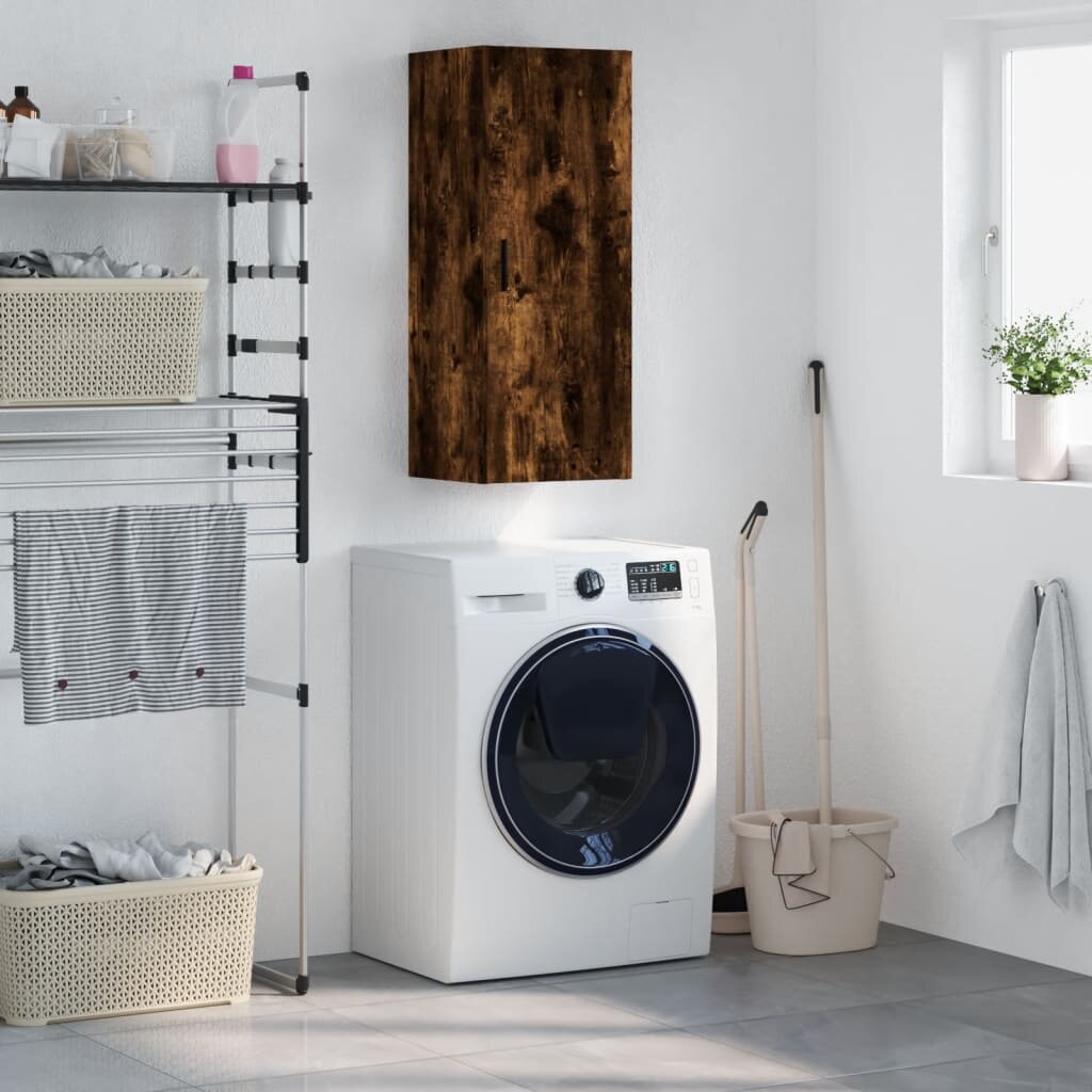 vidaXL Стенен шкаф опушен дъб 345x34x90 см