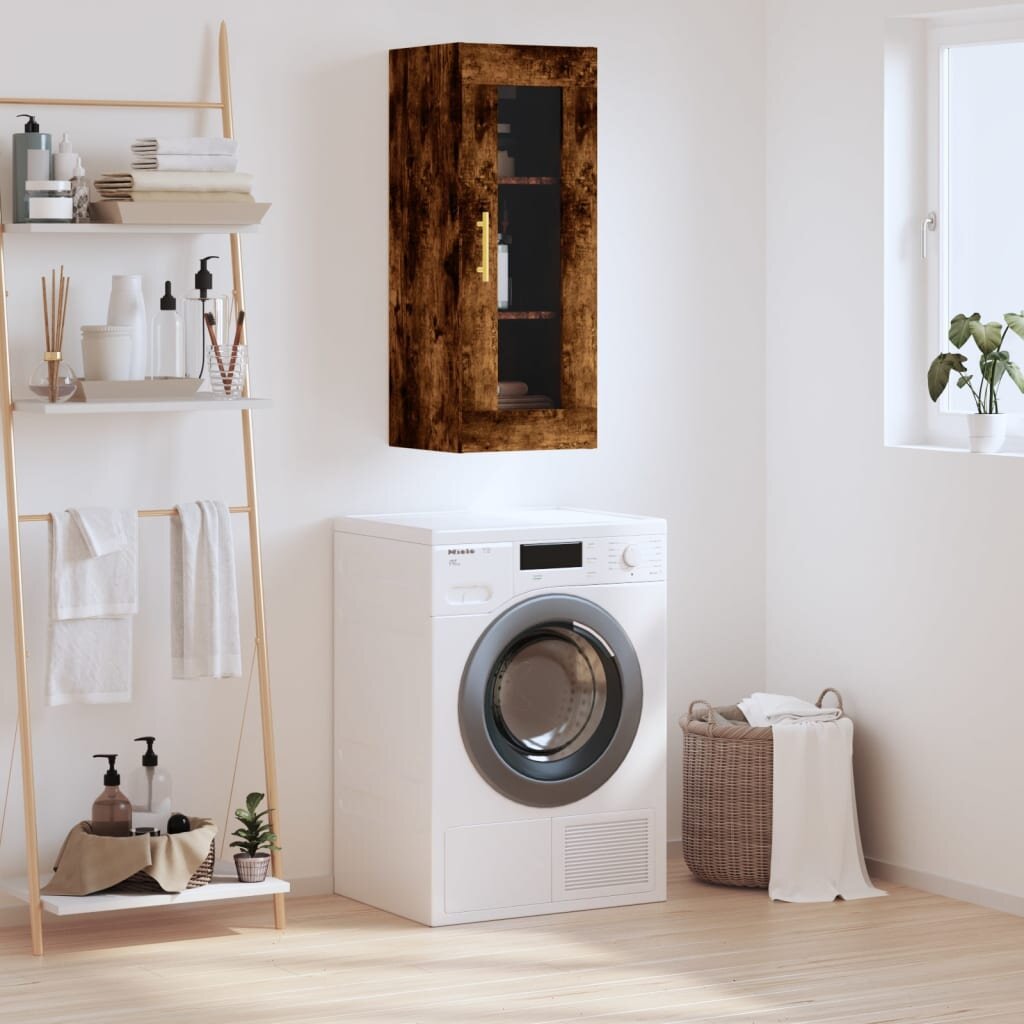 vidaXL Стенен шкаф опушен дъб 345x34x90 см