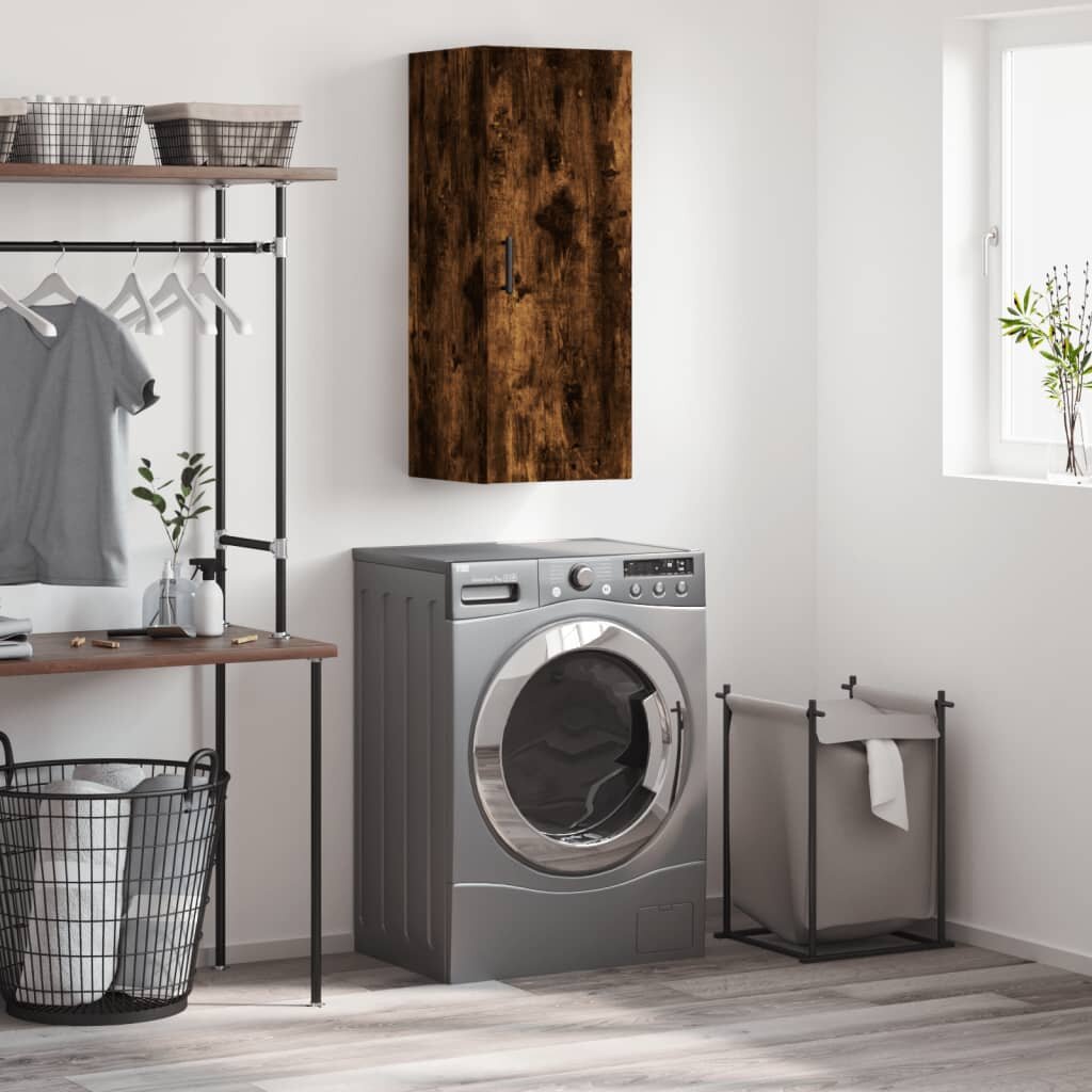 vidaXL Стенен шкаф опушен дъб 345x34x90 см