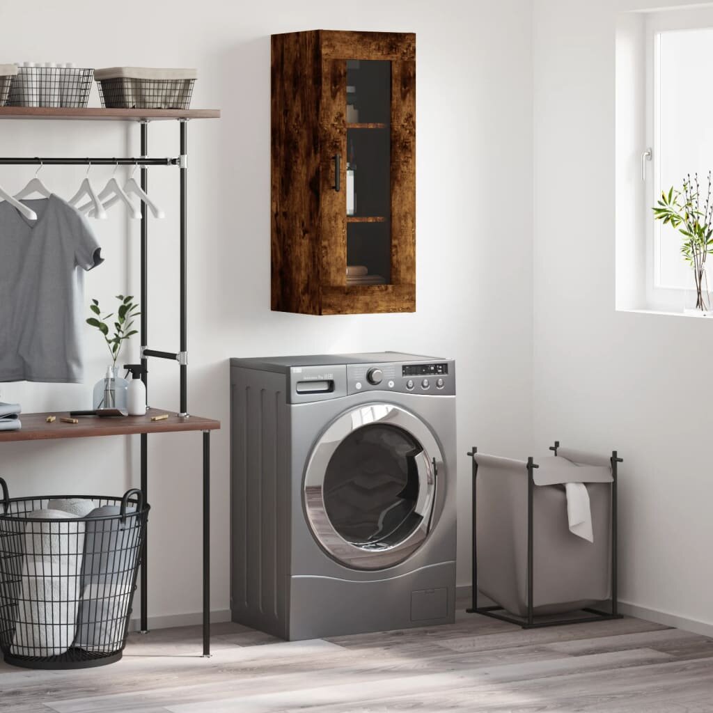 vidaXL Стенен шкаф опушен дъб 345x34x90 см