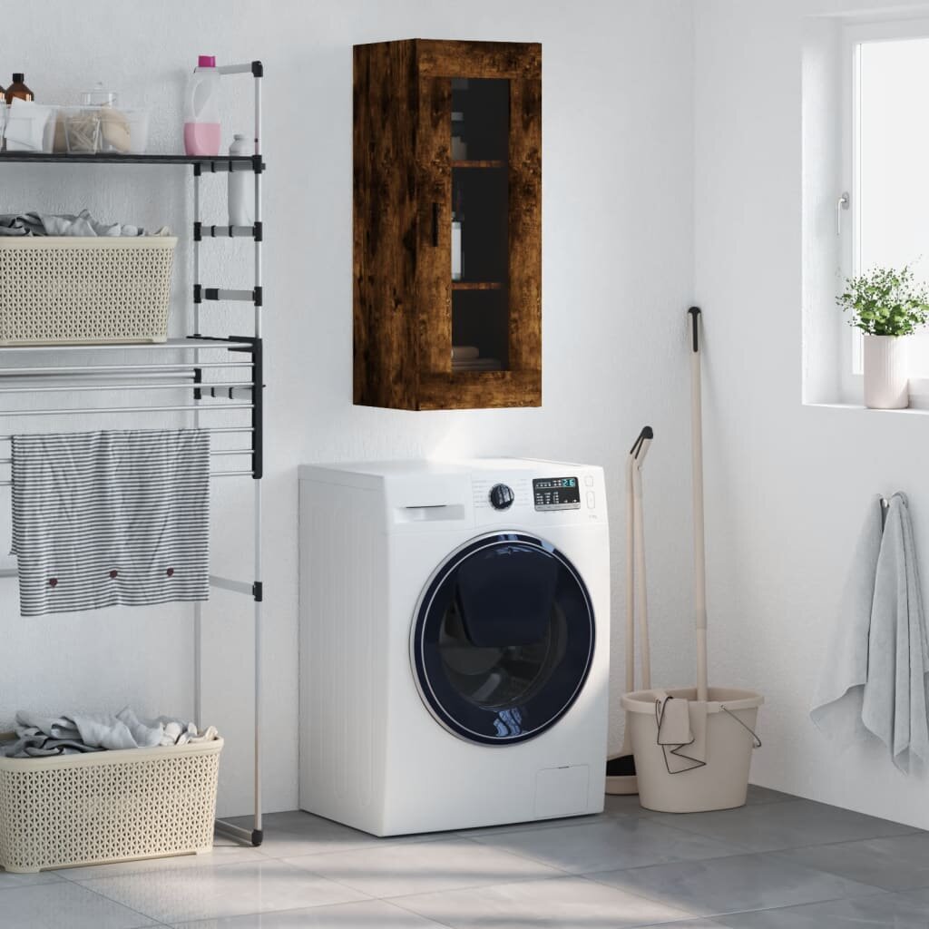 vidaXL Стенен шкаф опушен дъб 345x34x90 см