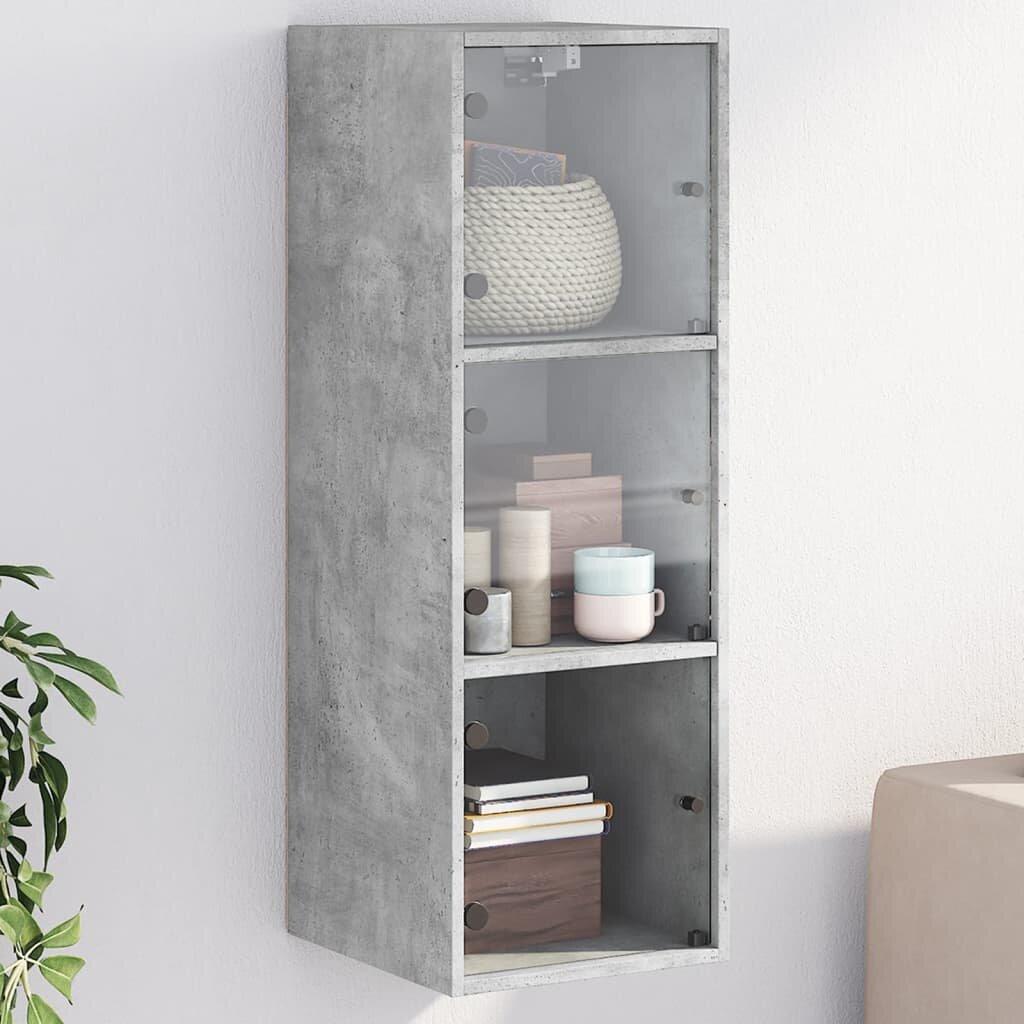 vidaXL Стенен шкаф със стъклени врати бетонно сив 35x37x100 см