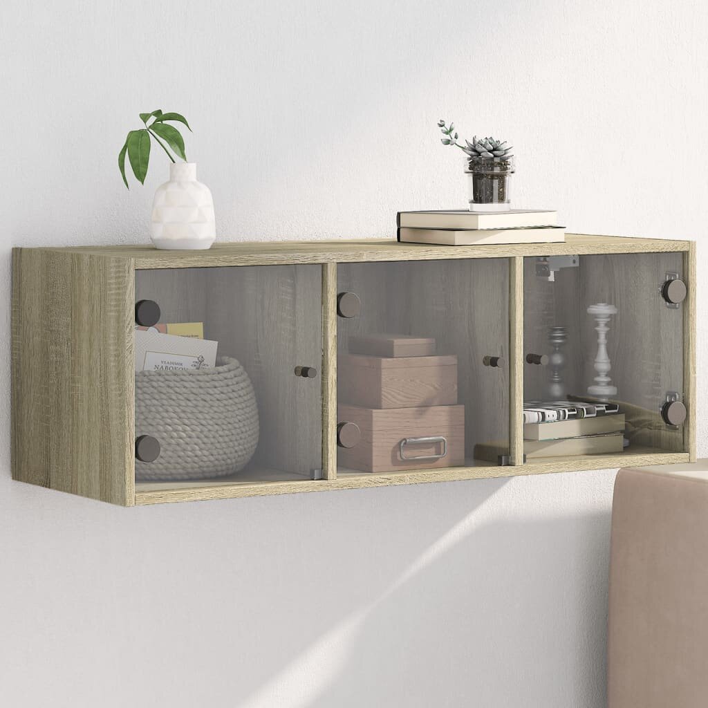 vidaXL Стенен шкаф със стъклени врати дъб сонома 102x37x35 cm