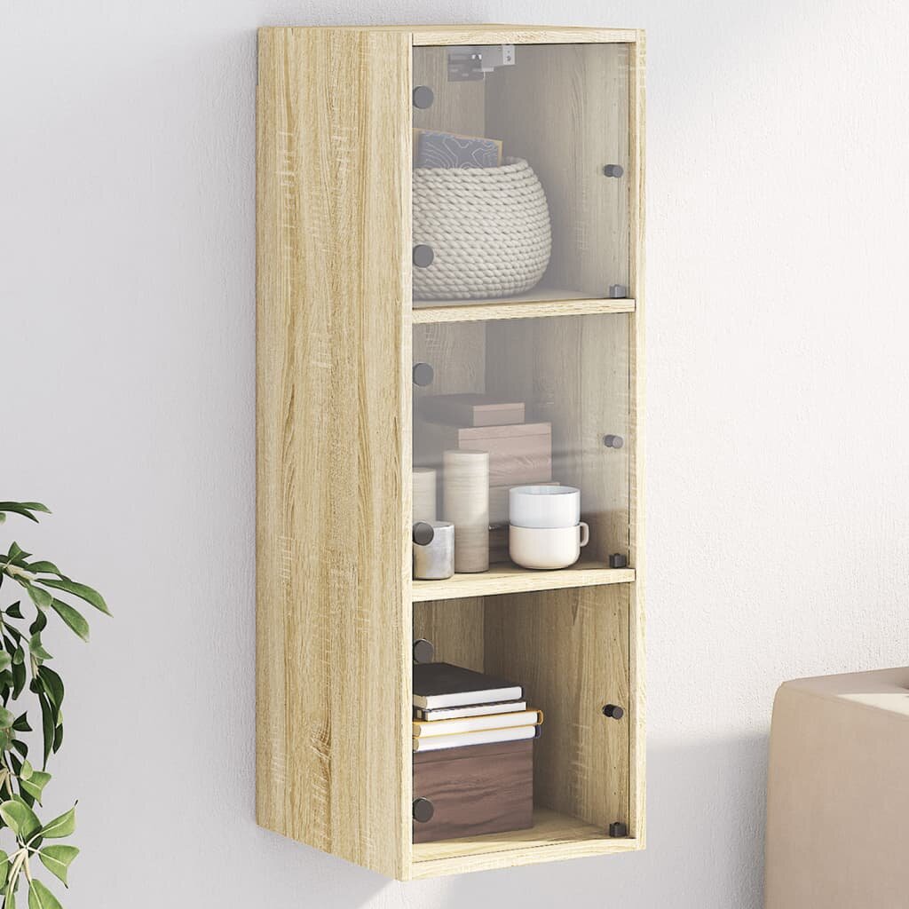 vidaXL Стенен шкаф със стъклени врати дъб сонома 35x37x100 см