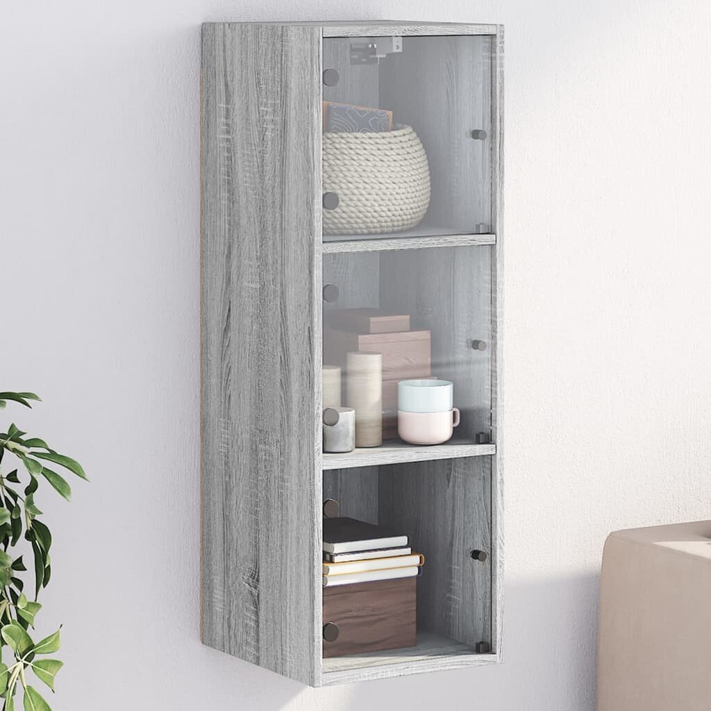 vidaXL Стенен шкаф със стъклени врати сив сонома 35x37x100 см